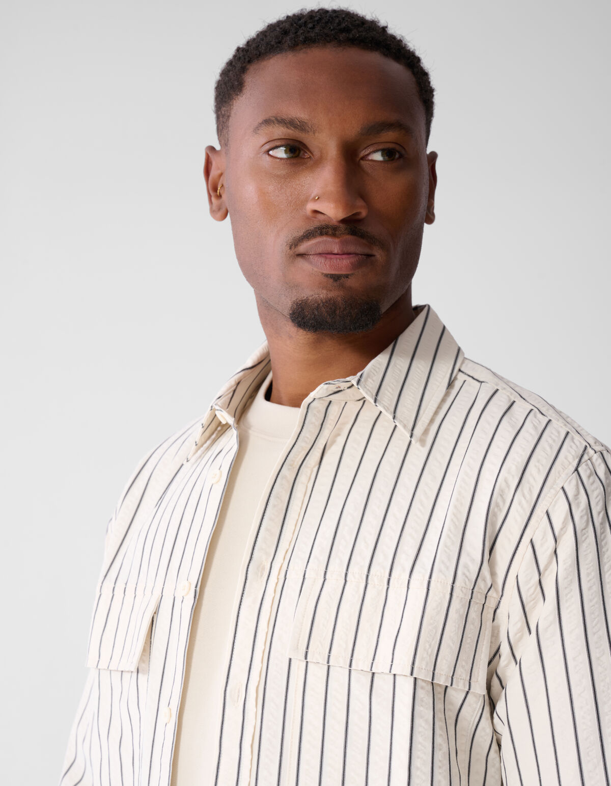 Seersucker Pinstripe Overshirt Gebroken Wit SHOEBY MEN