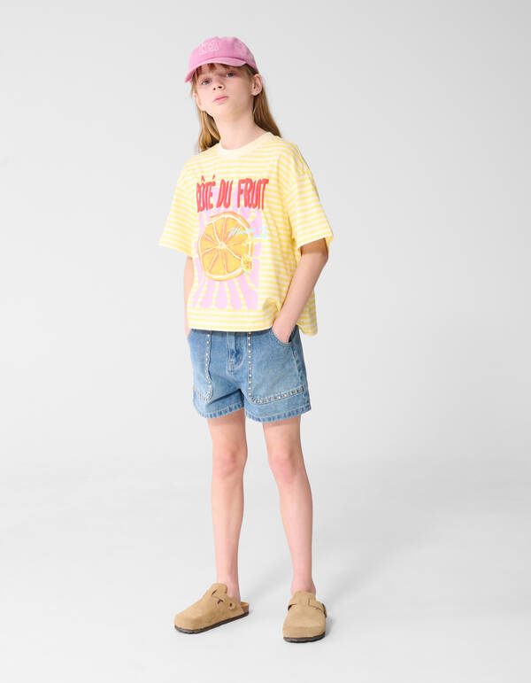 Striped Fruit Artwork T-shirt Geel SHOEBY GIRLS