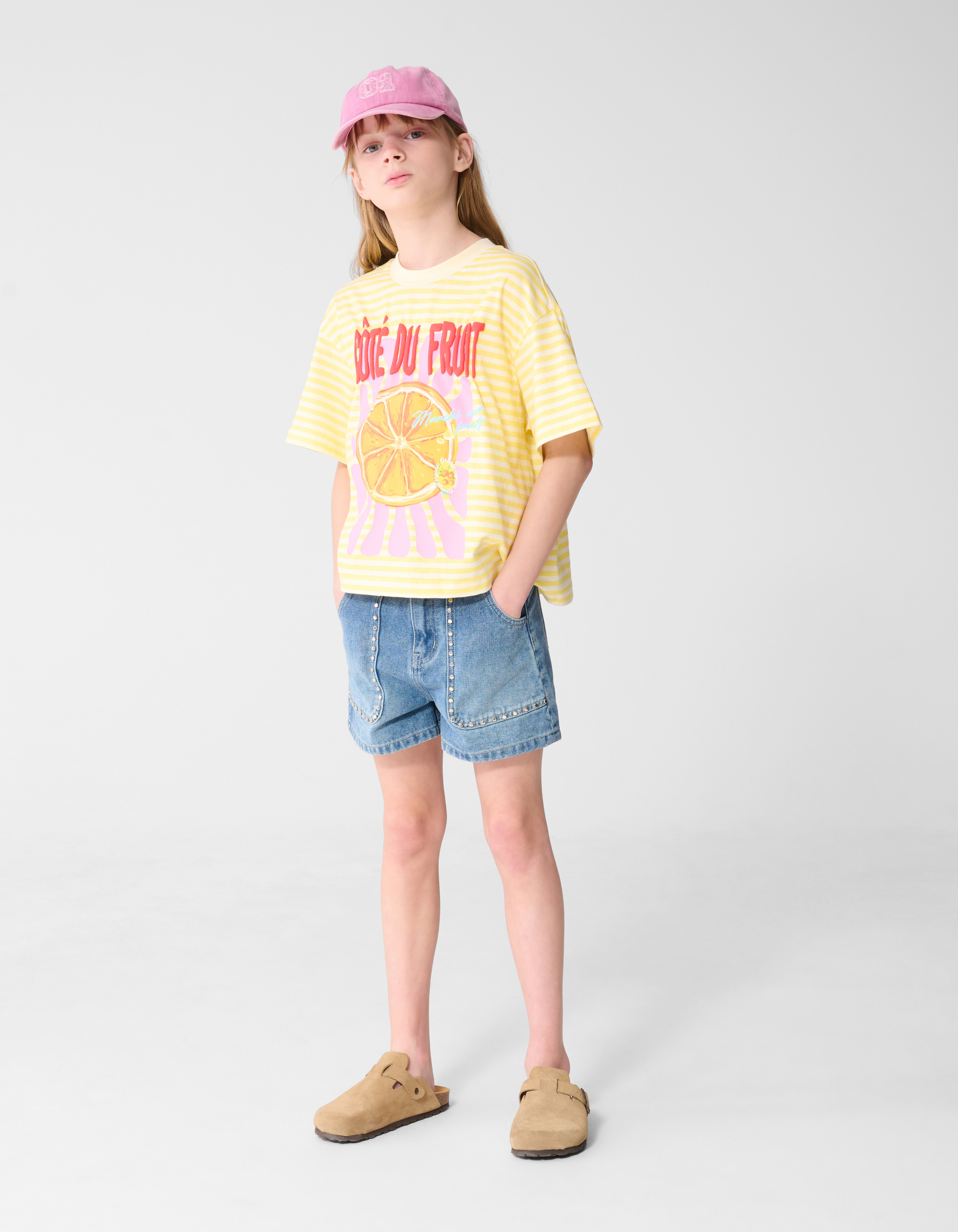 Striped Fruit Artwork T-shirt Geel SHOEBY GIRLS
