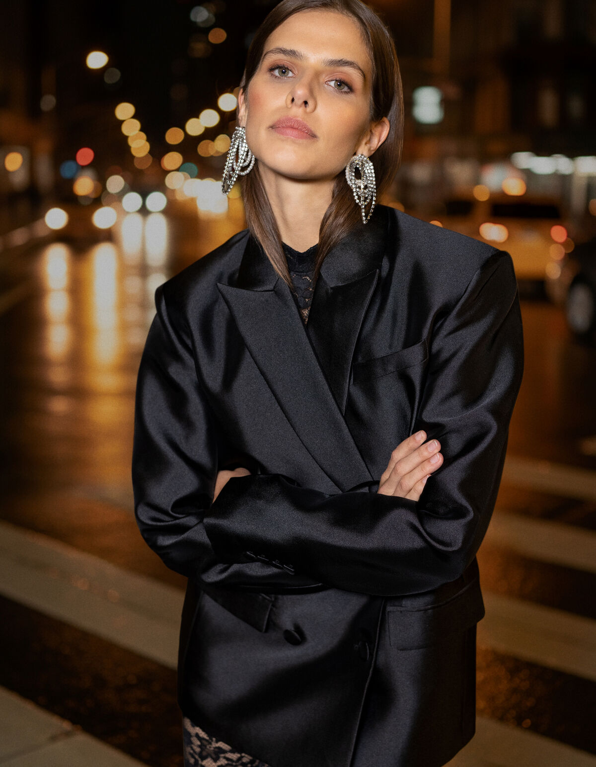 Oversized Satijn Twill Blazer Zwart SHOEBY WOMEN