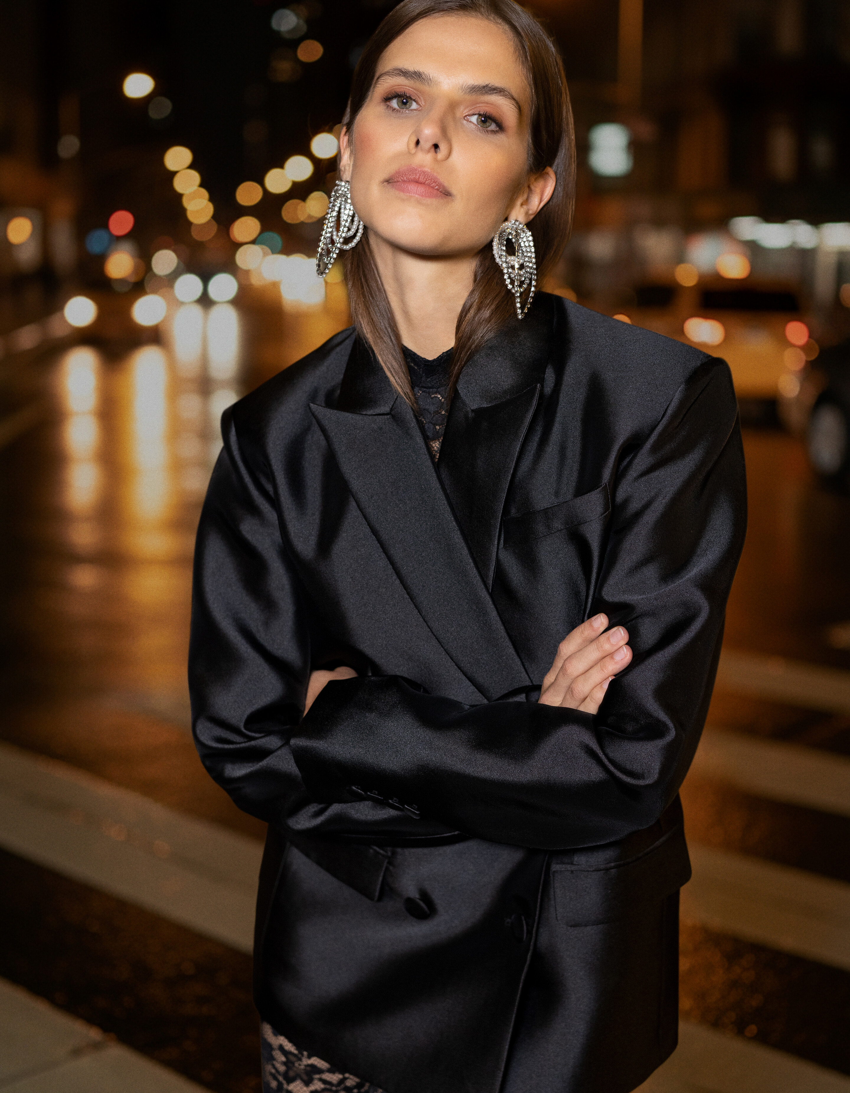 Oversized Satijn Twill Blazer Zwart SHOEBY WOMEN