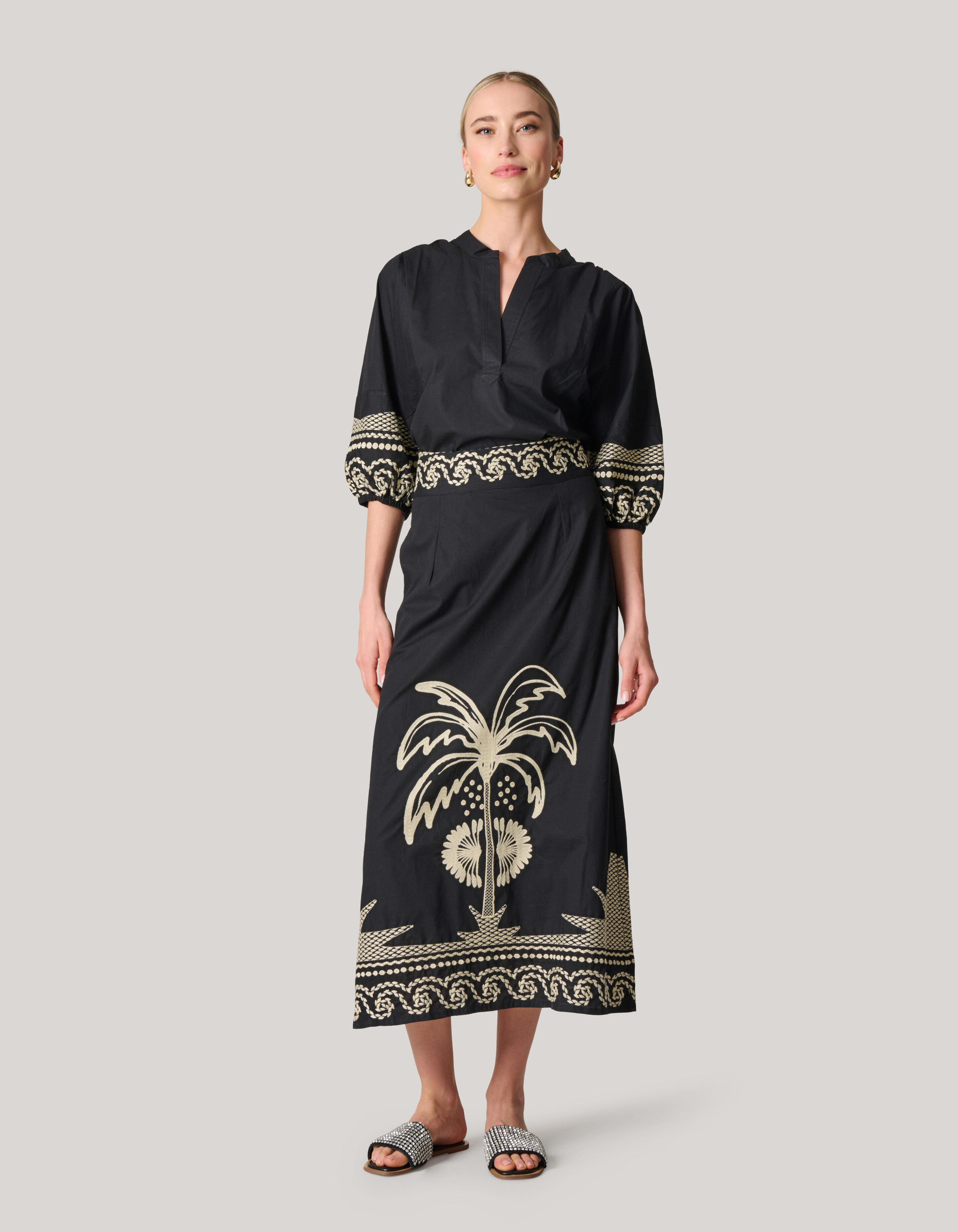 Embroidery Maxi Rok Zwart SHOEBY WOMEN
