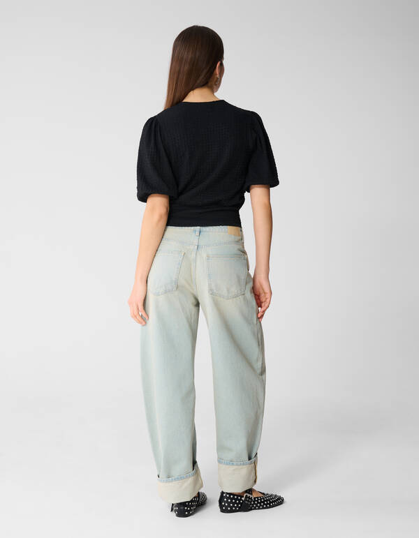 Crinkle V-Hals Top Zwart SHOEBY WOMEN