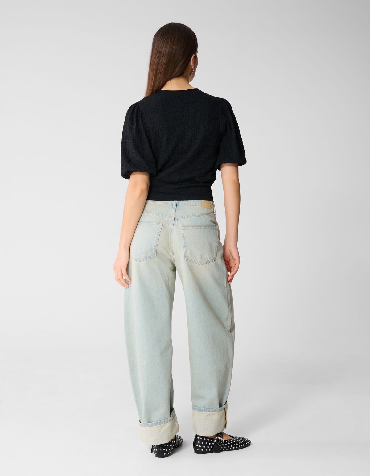 Crinkle V-Hals Top Zwart SHOEBY WOMEN