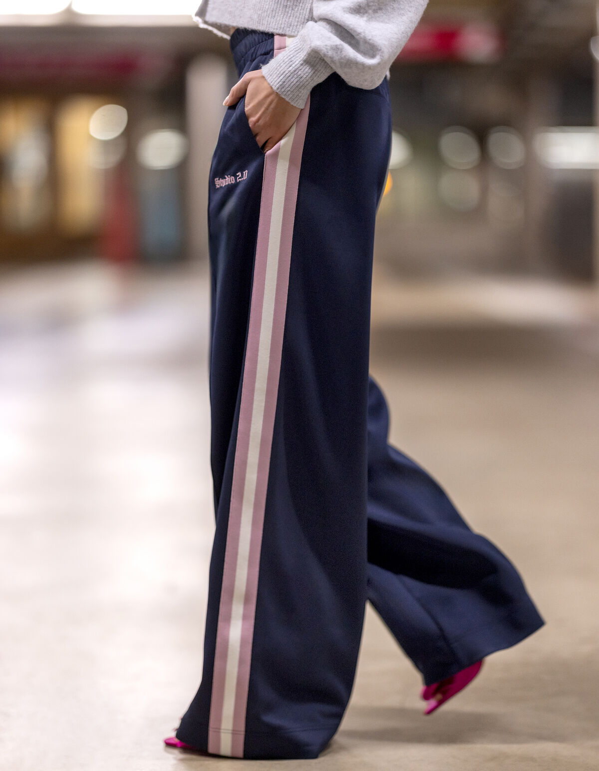 Sporty Wide Leg Broek Donkerblauw SHOEBY WOMEN