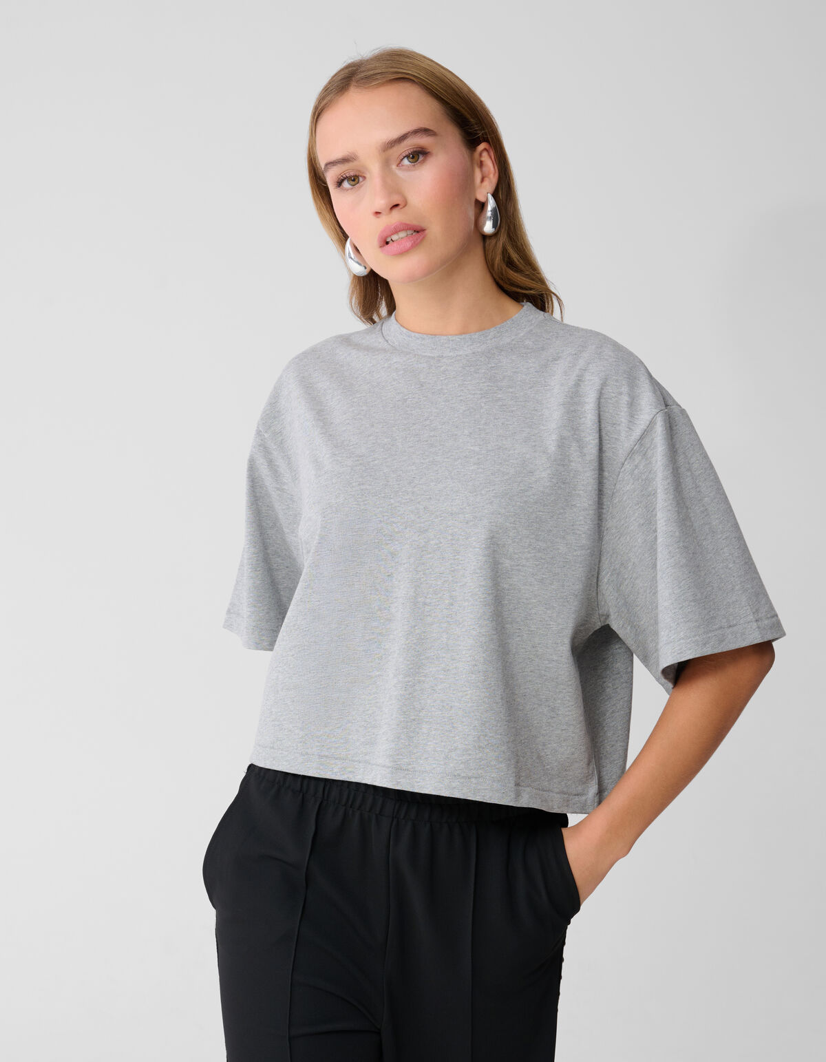 Cropped Boxy Fit T-shirt Lichtgrijs SHOEBY WOMEN