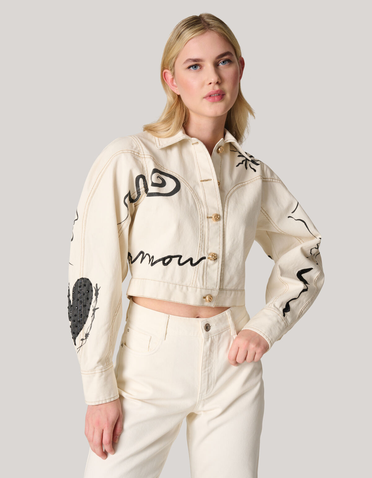 Printed Denim Jack Gebroken Wit SHOEBY WOMEN