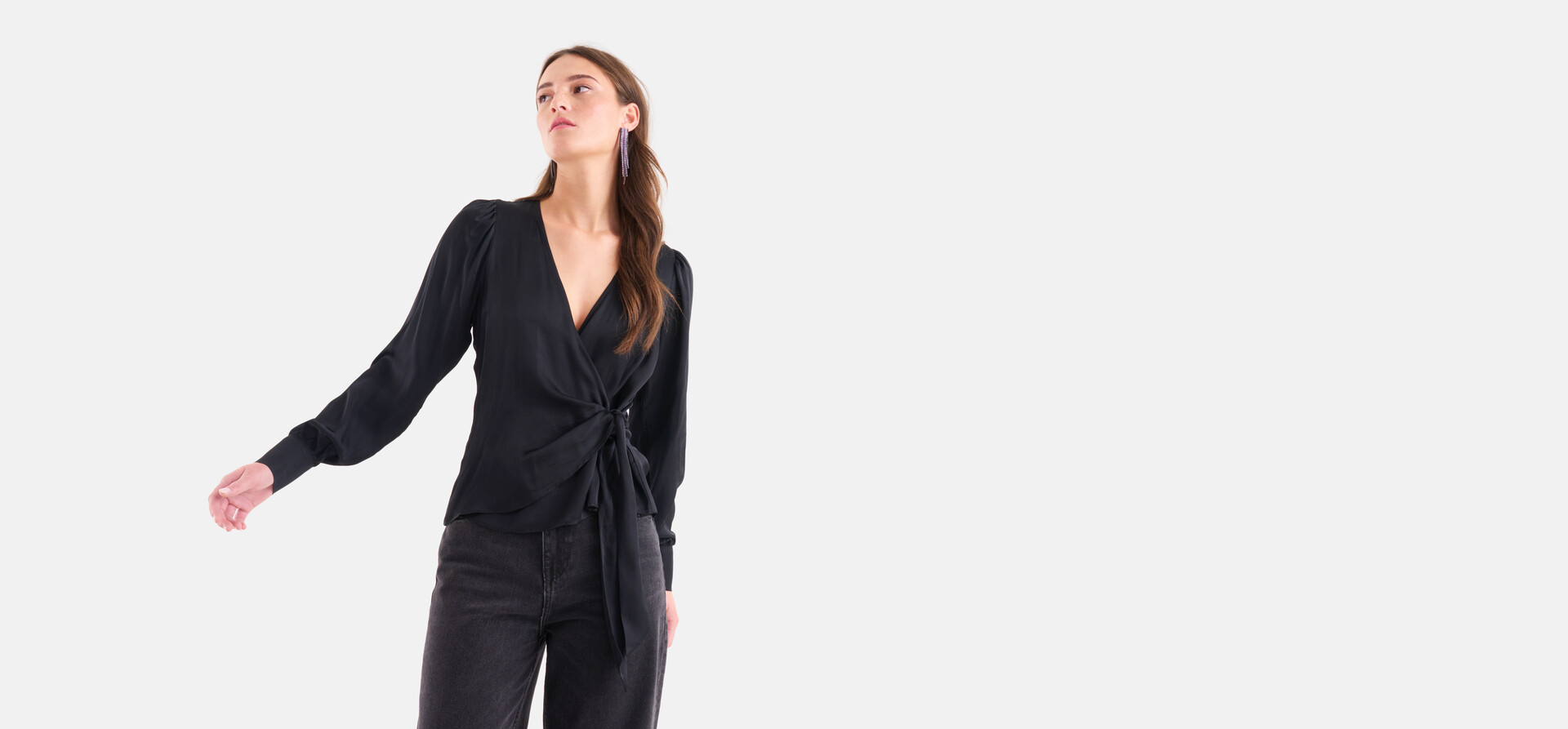 Satijnen Wikkelblouse Zwart SHOEBY WOMEN
