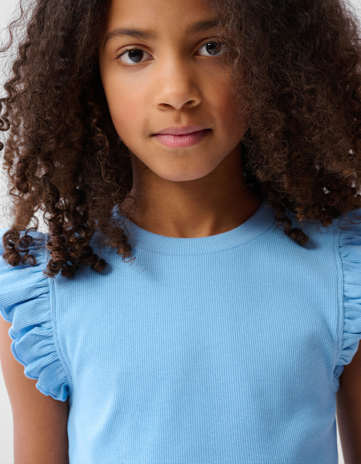 Ruffle Rib Top Blauw SHOEBY GIRLS