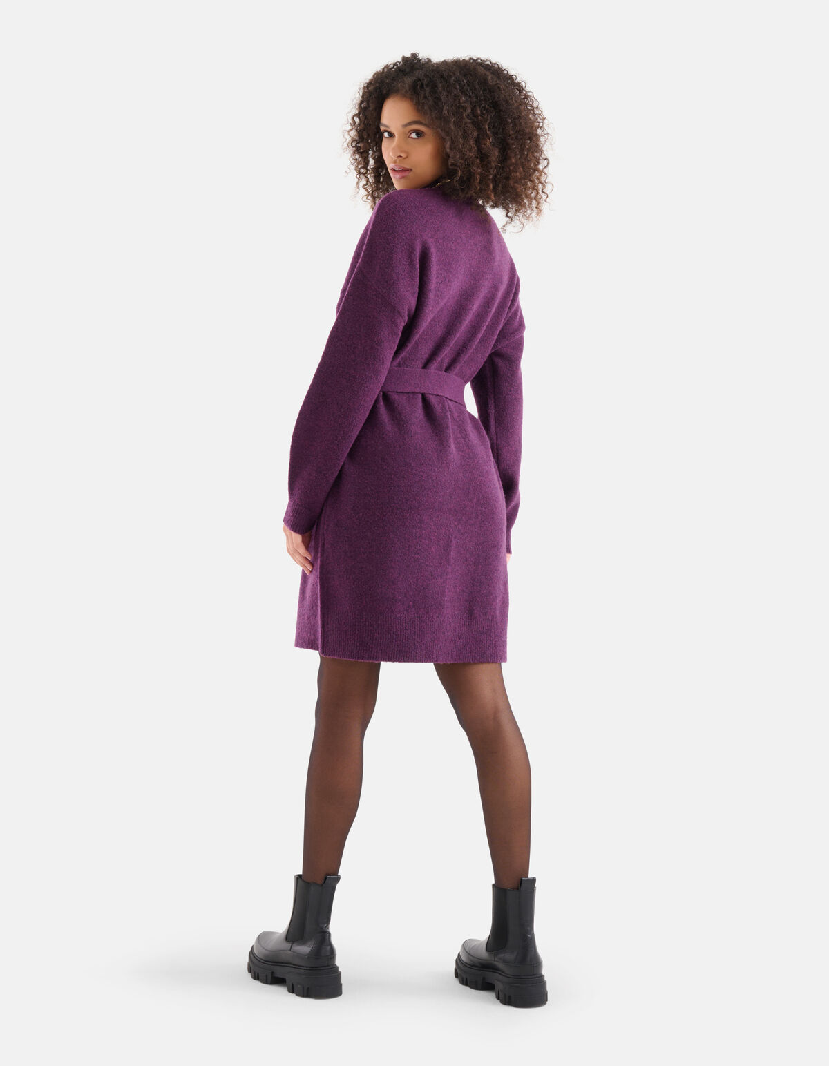 Trui Jurk Met Riem Donkerpaars SHOEBY WOMEN