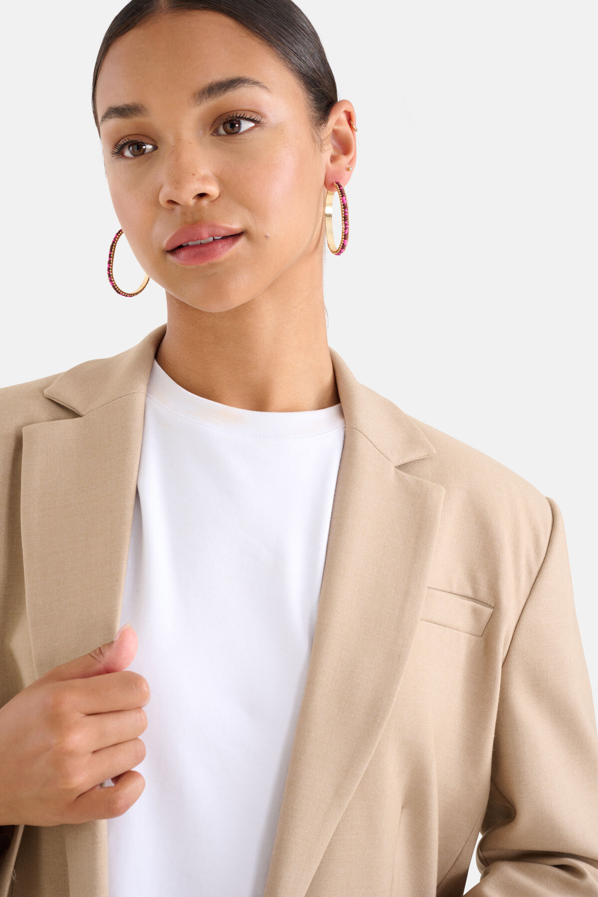 Ovale Beaded Hoops Oorbellen Roze SHOEBY ACCESSOIRES