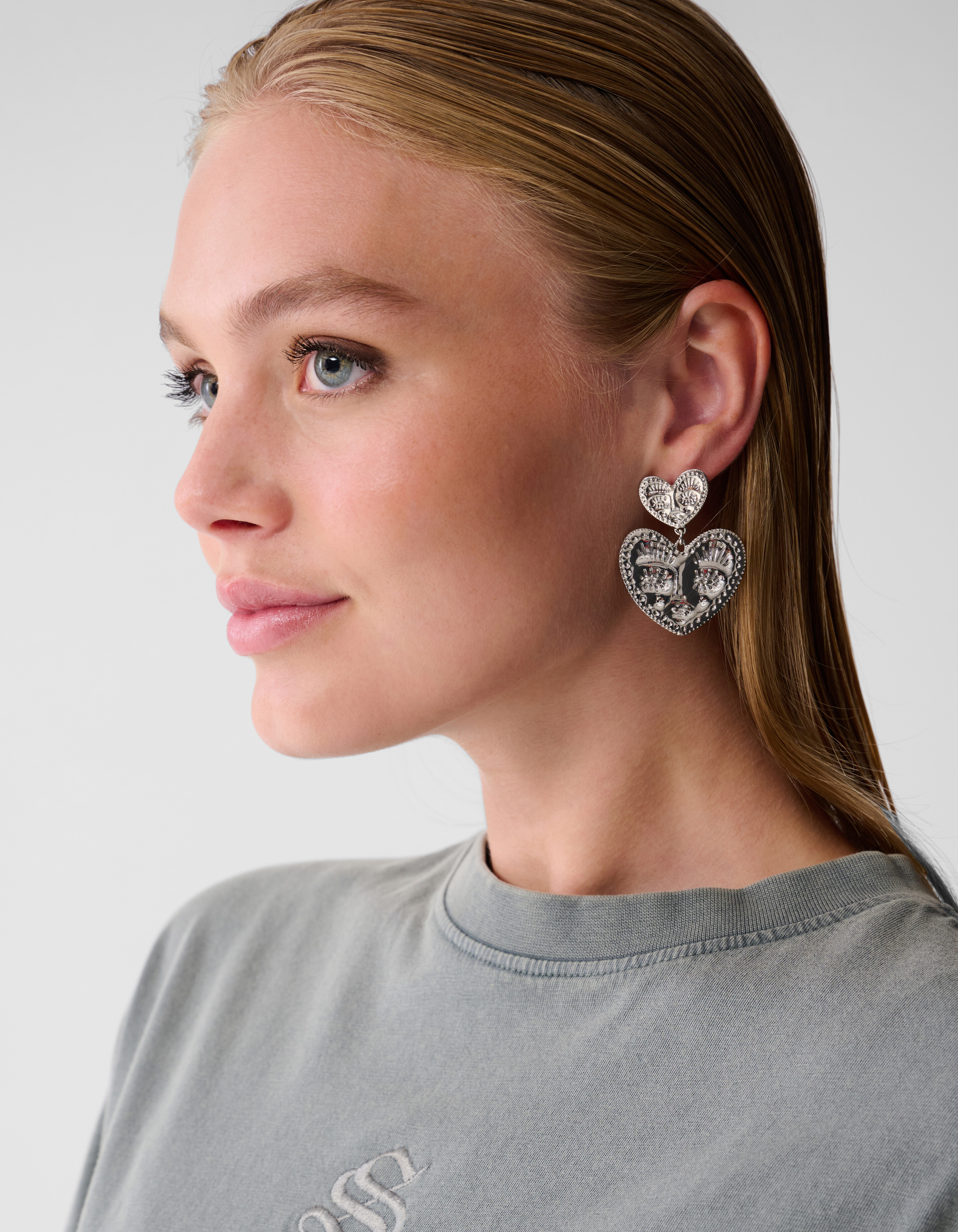 Face Heart Oorbellen Zilver SHOEBY ACCESSOIRES