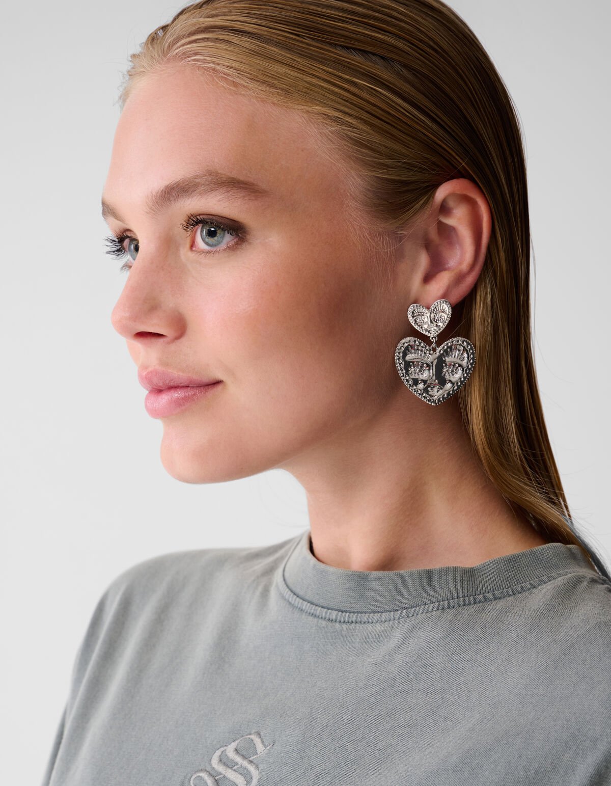 Face Heart Oorbellen Zilver SHOEBY ACCESSOIRES