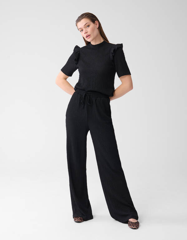 Crinkle Wide Leg Broek Zwart SHOEBY WOMEN