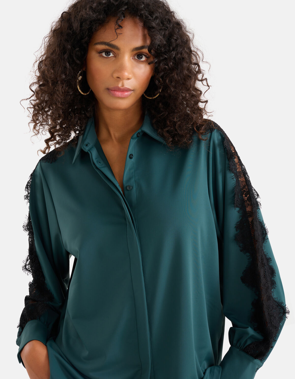 Kanten Travel Blouse Donkergroen SHOEBY WOMEN