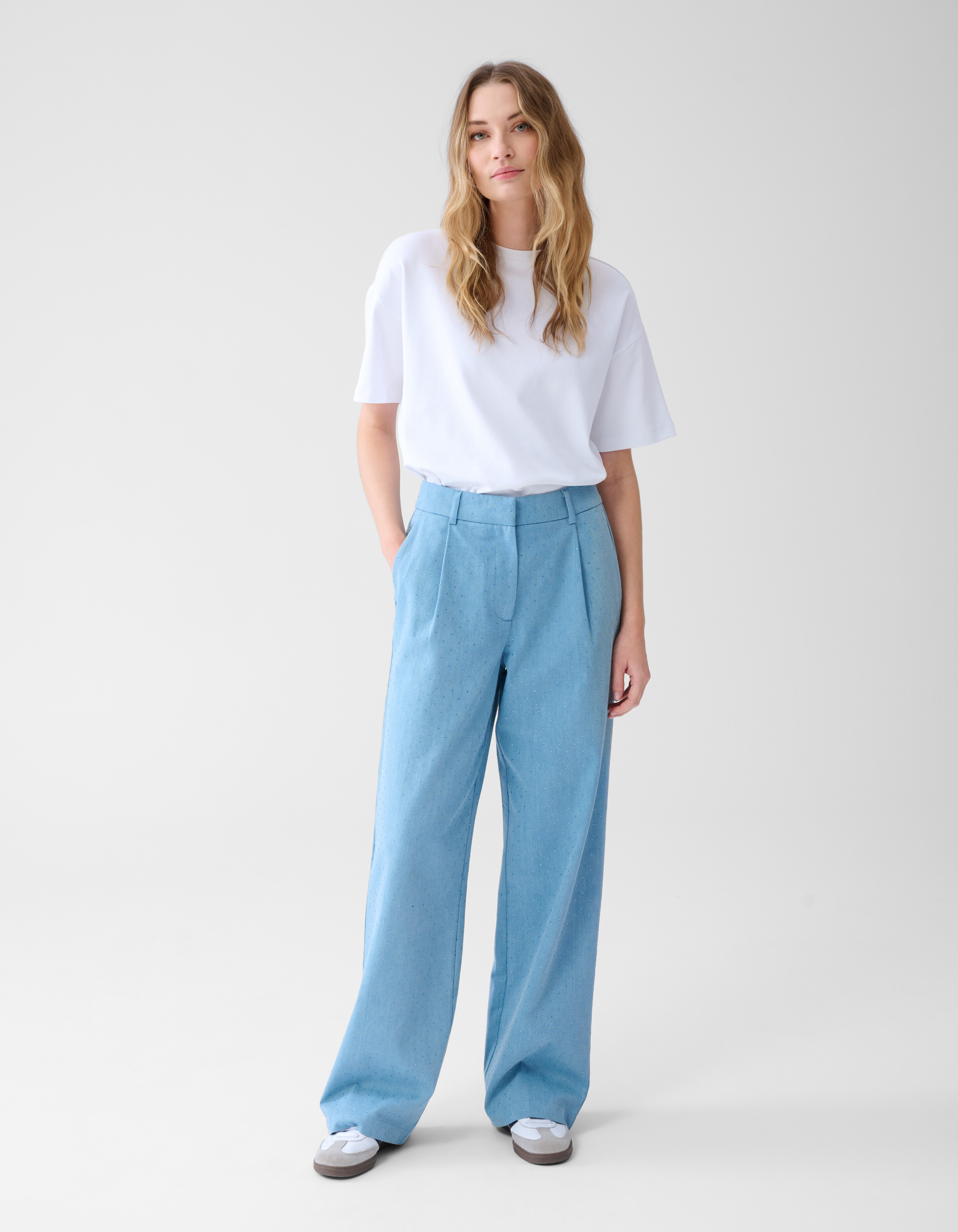 Strass Denim Wide Leg Broek Blauw SHOEBY WOMEN