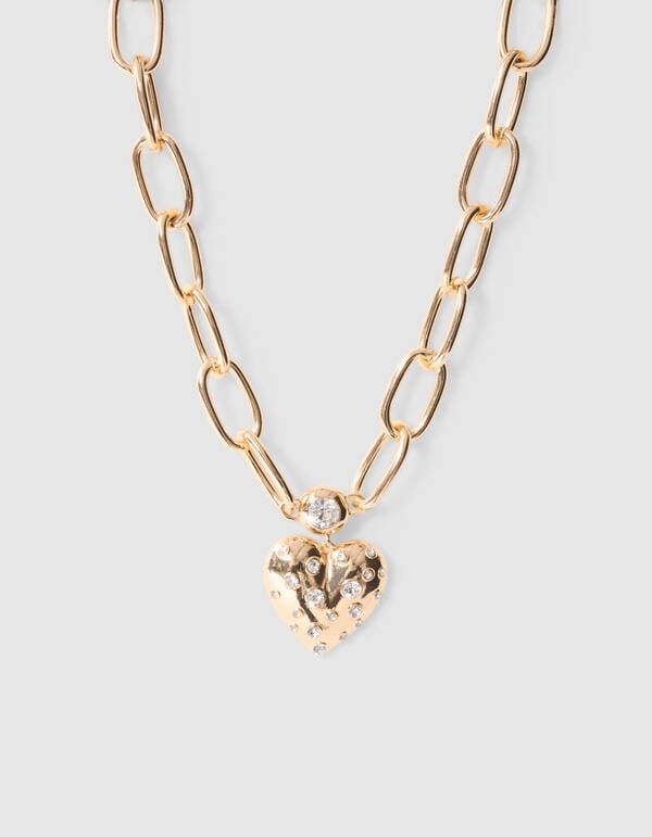 Bulky Strass Heart Ketting Goud SHOEBY ACCESSOIRES