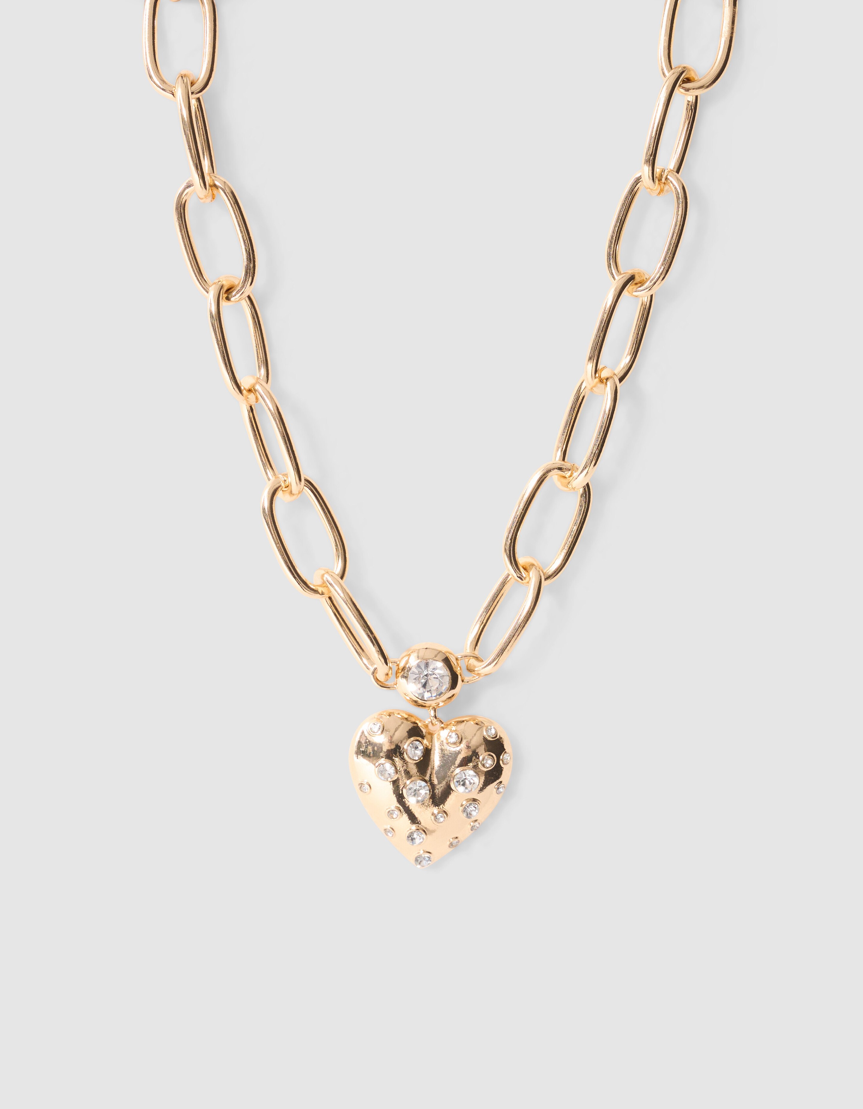 Bulky Strass Heart Ketting Goud SHOEBY ACCESSOIRES