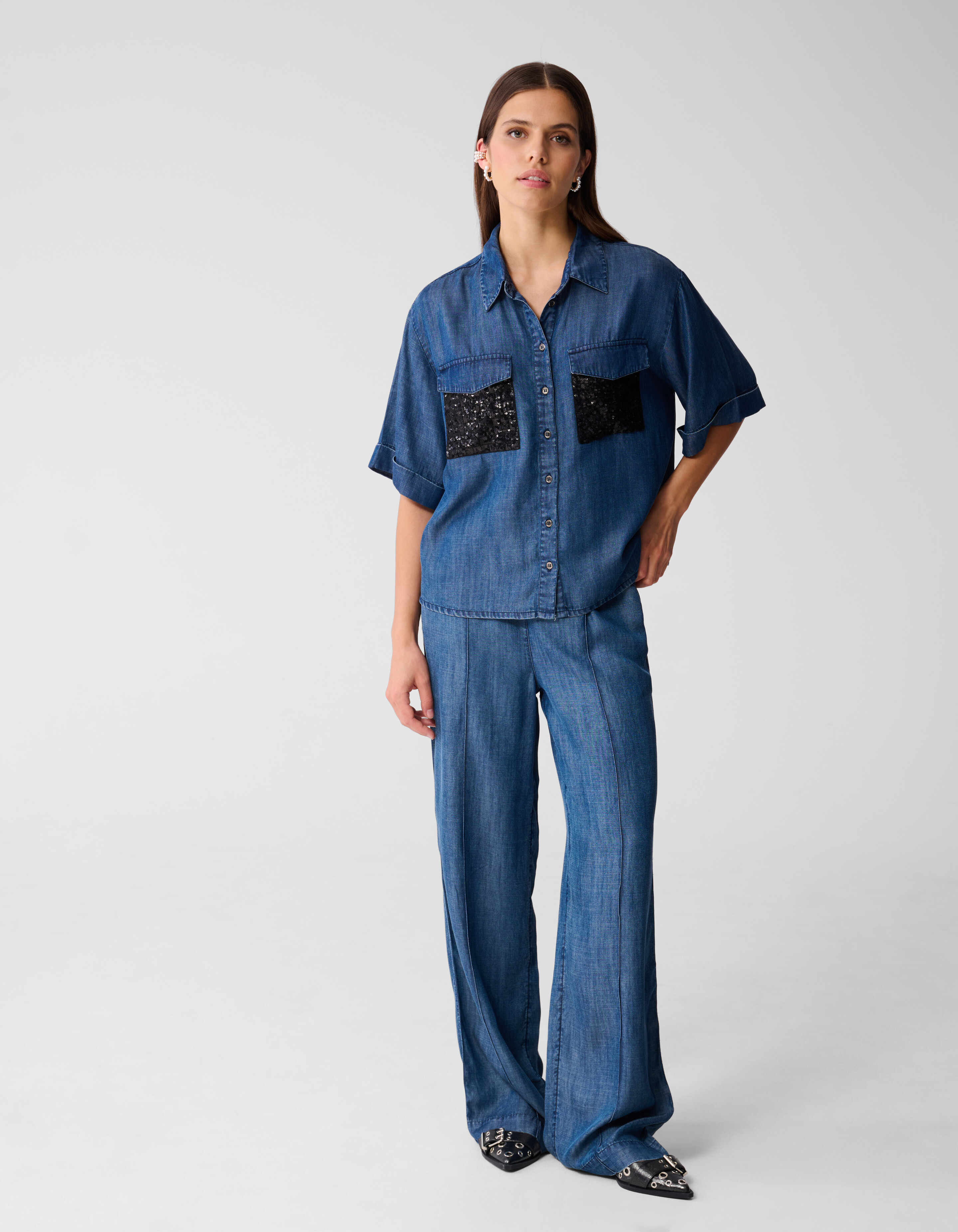 Denim Sequin Blouse Blauw By Mieke SHOEBY WOMEN
