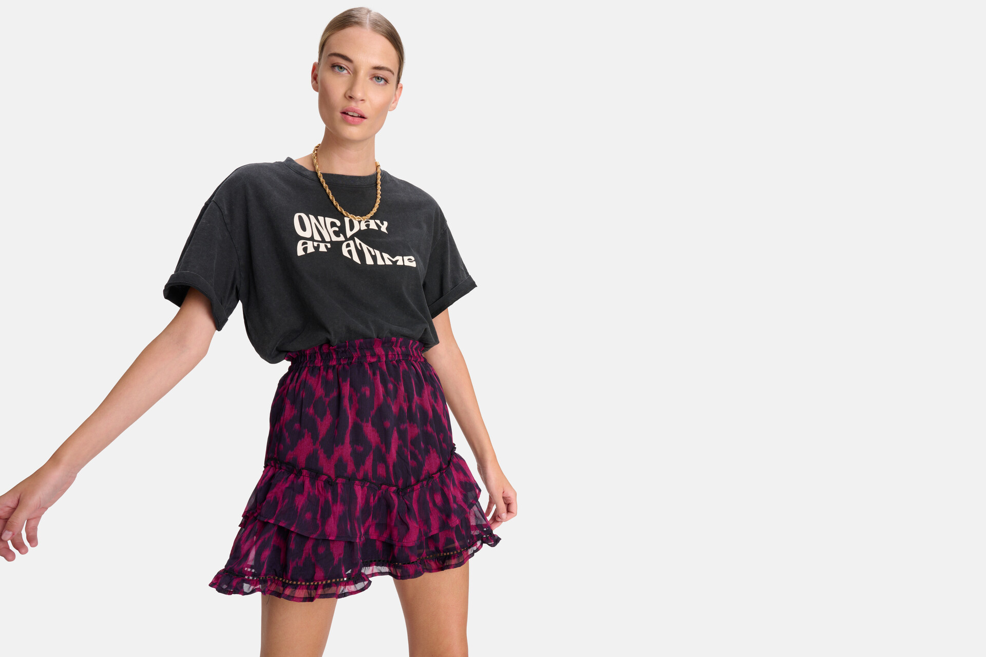 Leopard Ruffle Rok Paars SHOEBY WOMEN