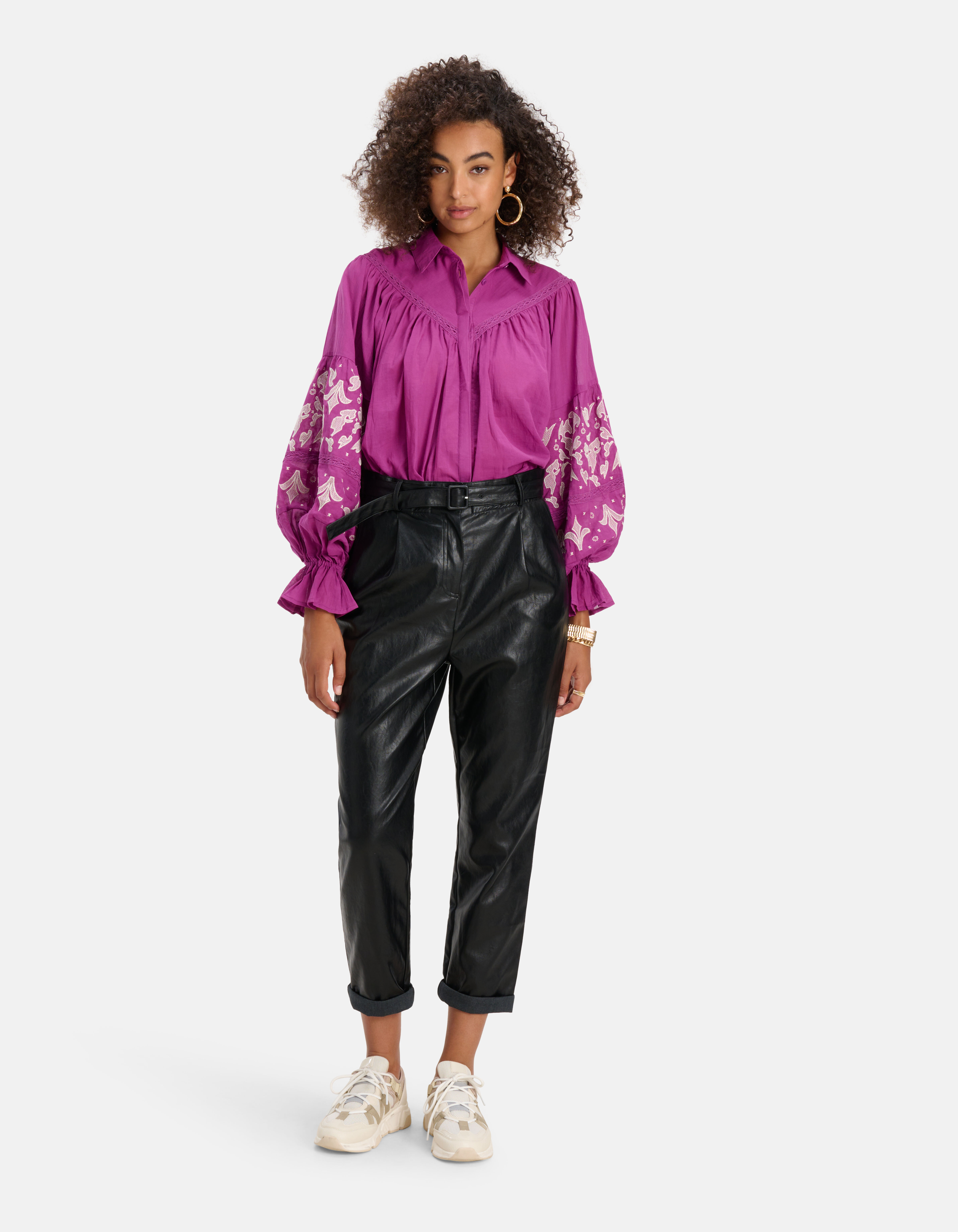 Embroidery Blouse Paars Shoeby