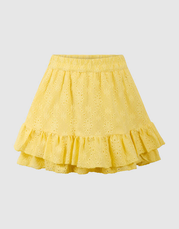 Embroidery Ruffle Mini Rok Lichtgeel SHOEBY GIRLS