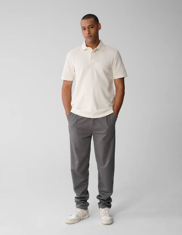 Structuur Jersey Polo Gebroken Wit SHOEBY MEN