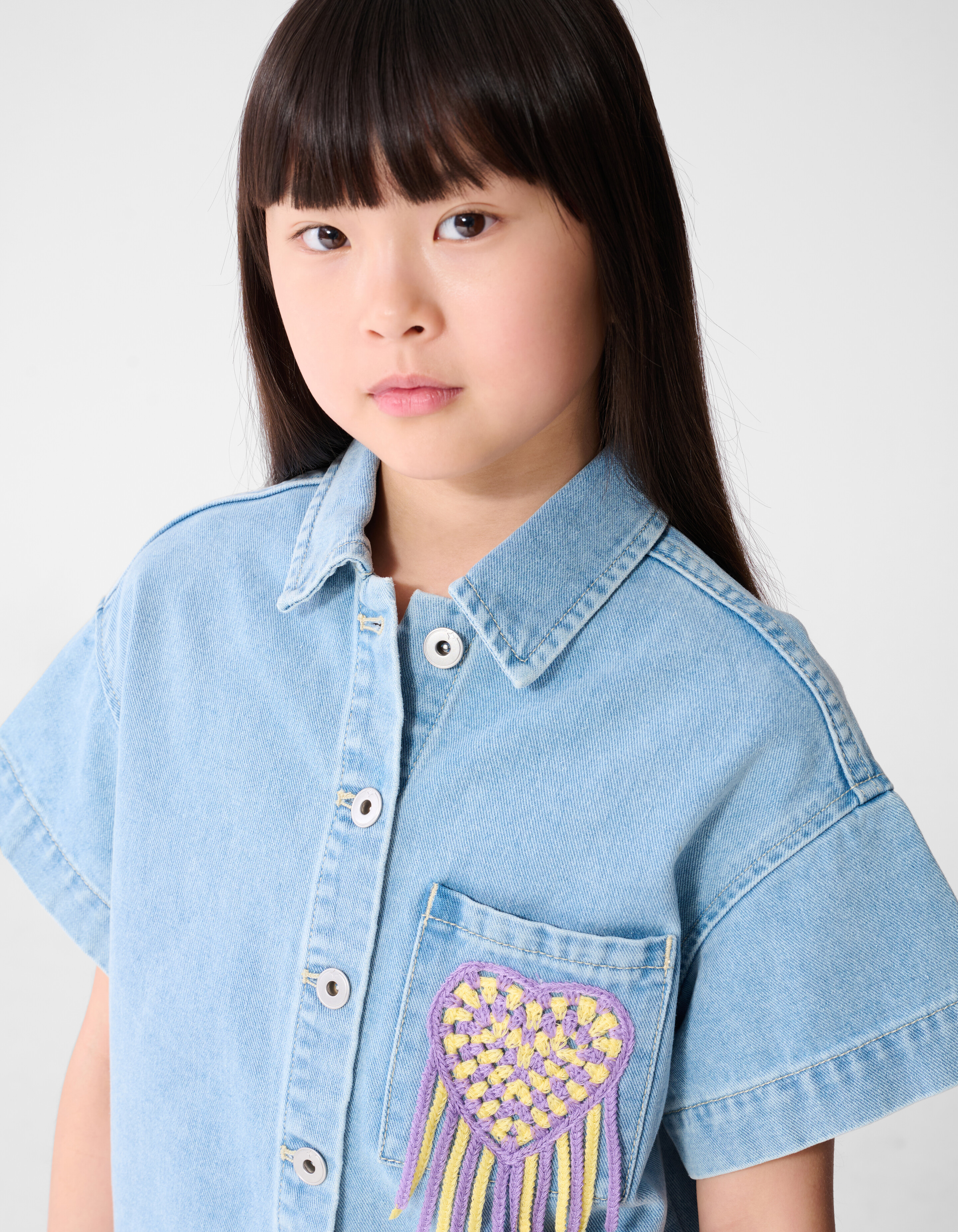 Crochet Denim Blouse Lichtblauw SHOEBY GIRLS