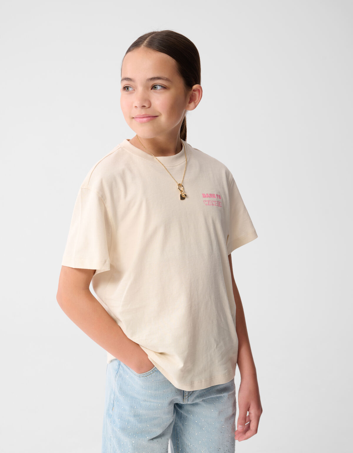 Dare To Wander Artwork T-shirt Gebroken Wit SHOEBY GIRLS