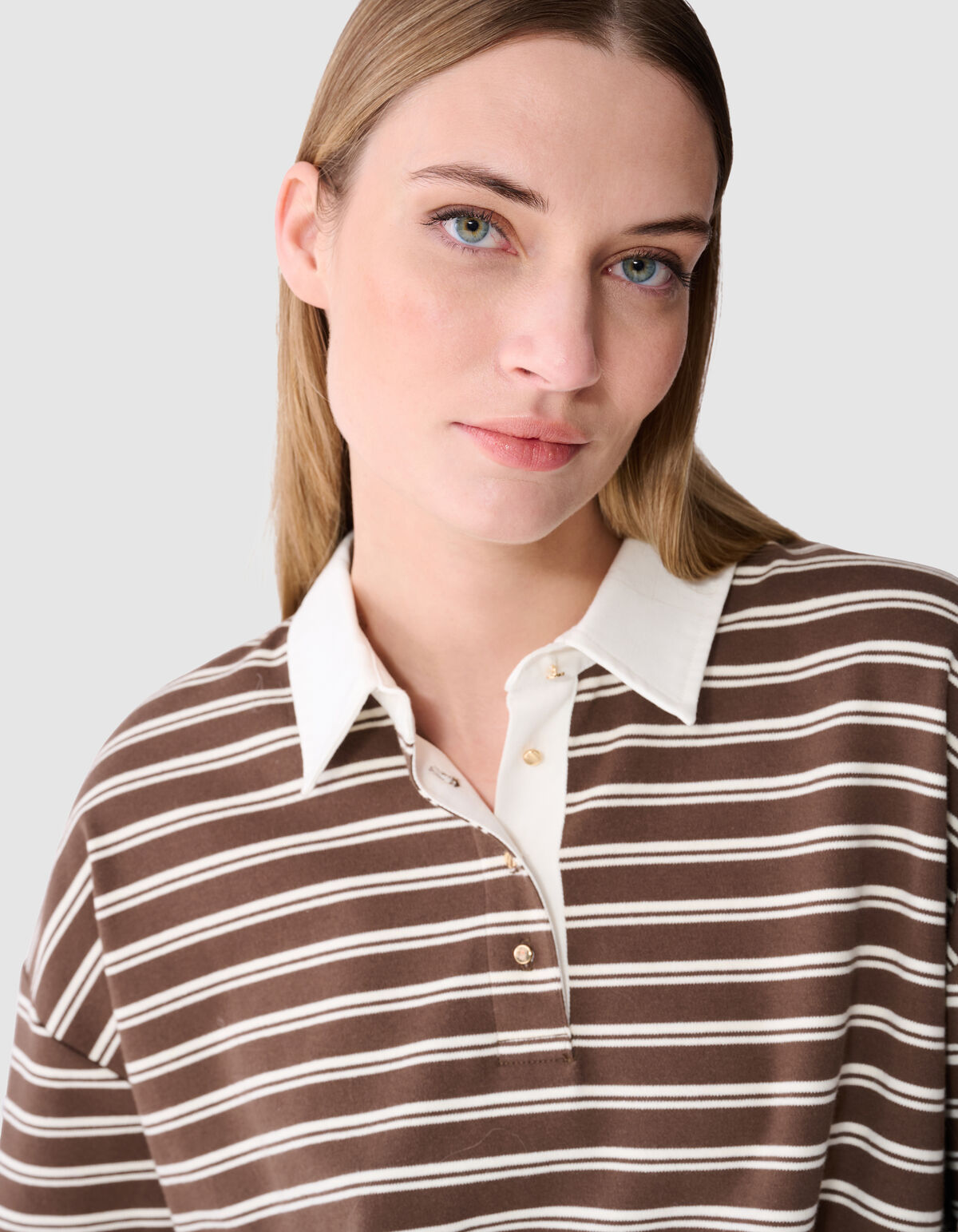 Oversized Stripe Polo T-shirt Bruin SHOEBY WOMEN
