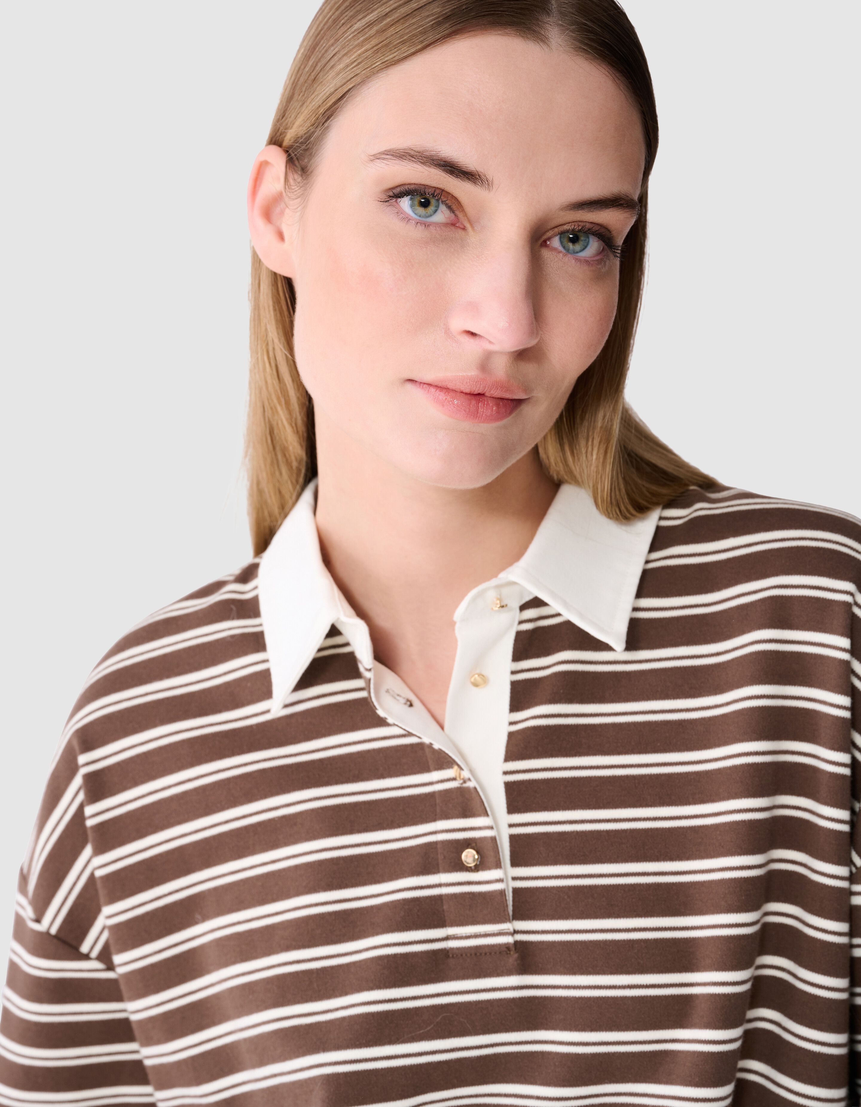 Oversized Stripe Polo T-shirt Bruin SHOEBY WOMEN