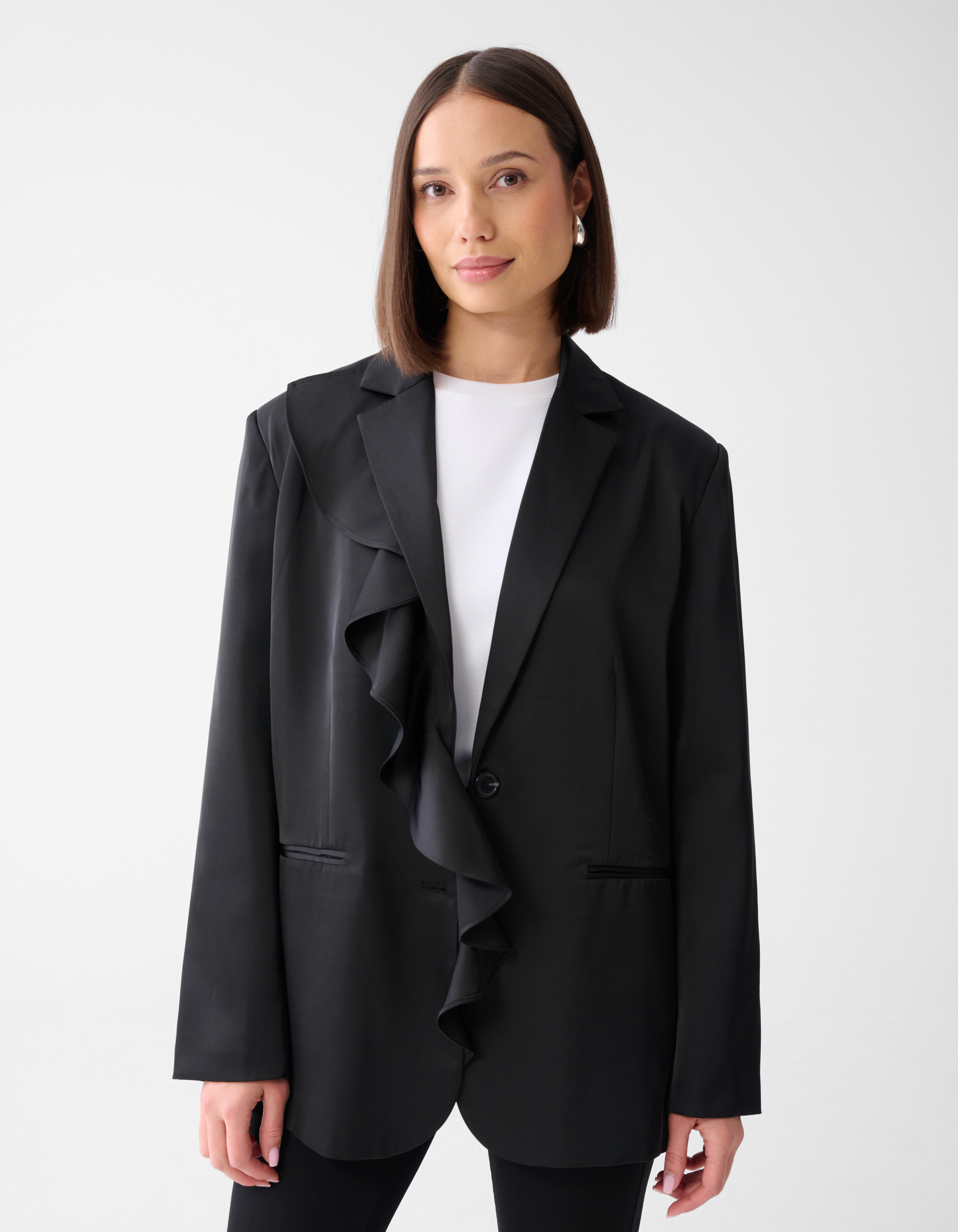 Satijnen Ruffle Blazer Zwart SHOEBY WOMEN