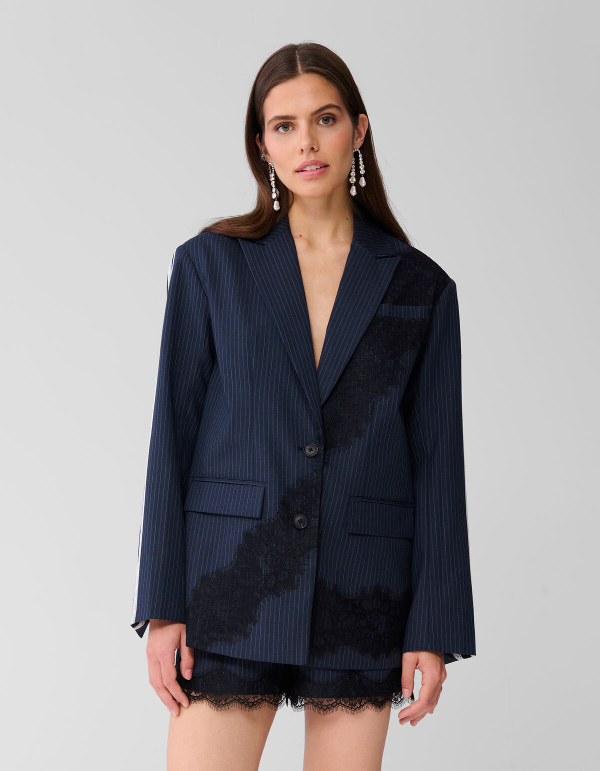 Oversized Kanten Blazer Donkerblauw SHOEBY WOMEN
