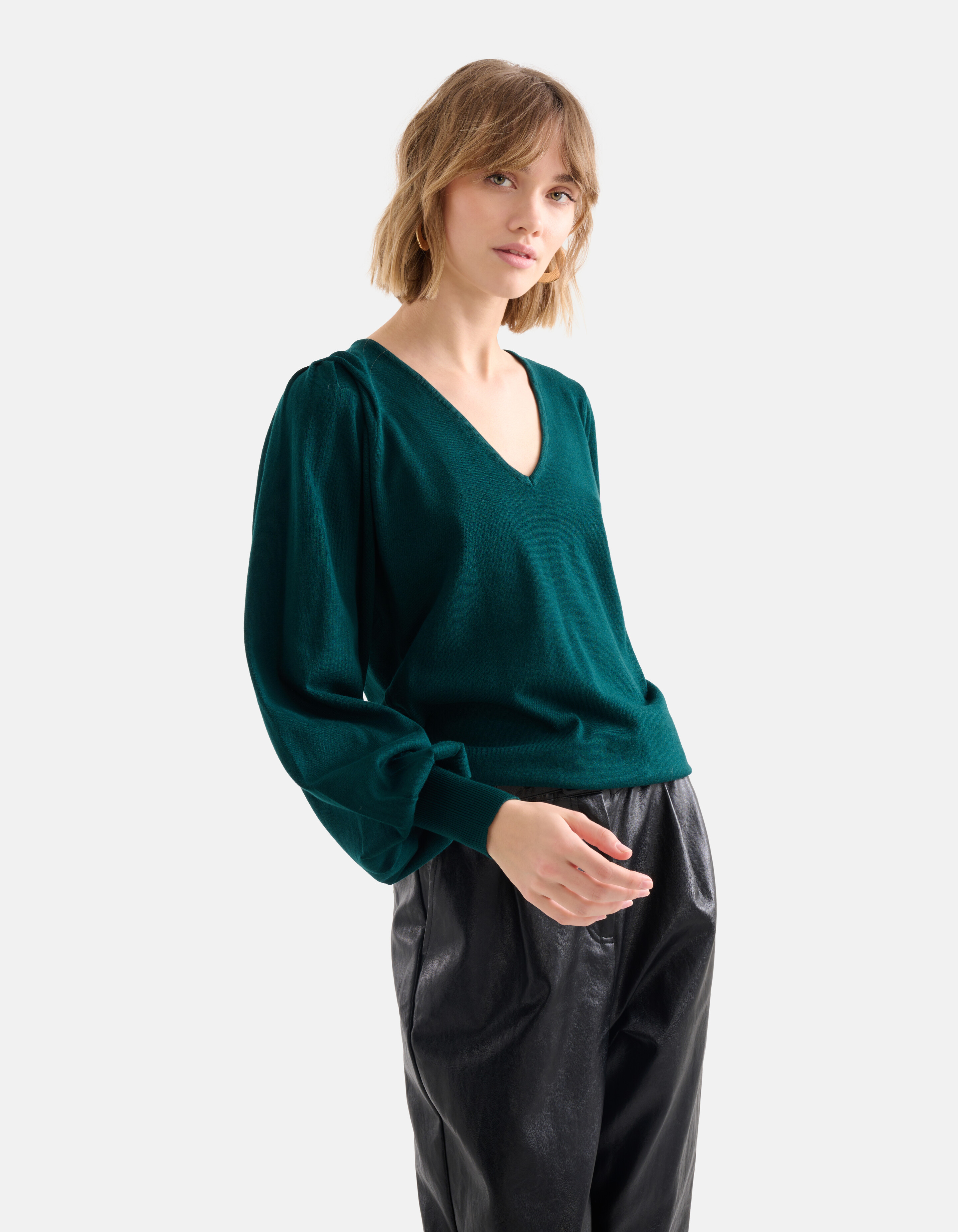 Gebreide V-hals Trui Donkergroen SHOEBY WOMEN