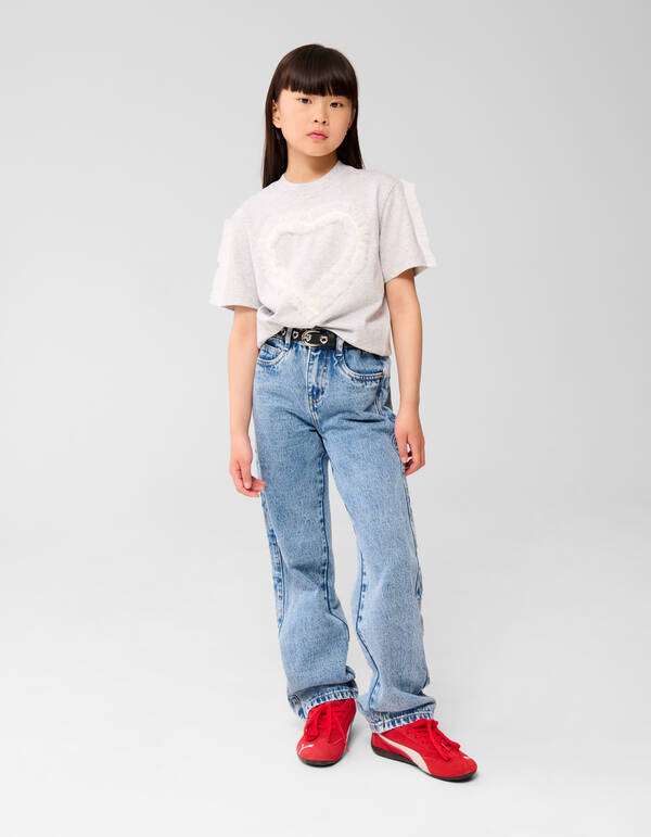 Mesh Heart T-shirt Lichtgrijs SHOEBY GIRLS