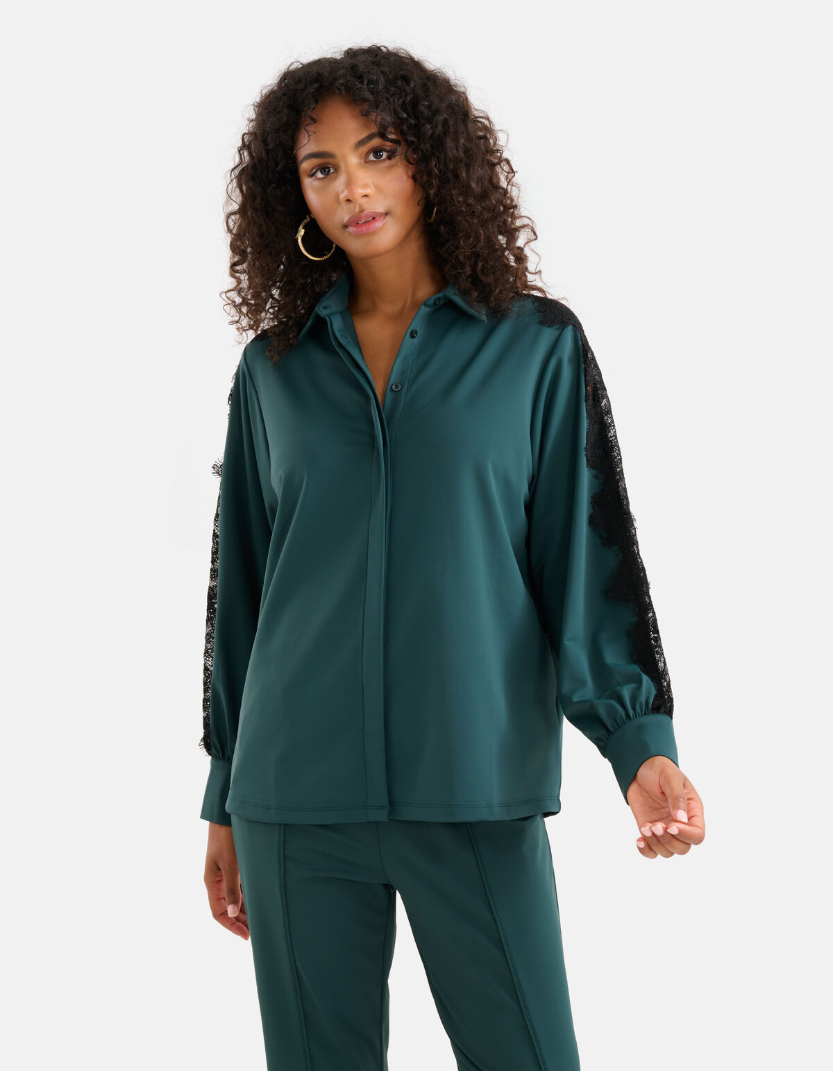 Kanten Travel Blouse Donkergroen SHOEBY WOMEN
