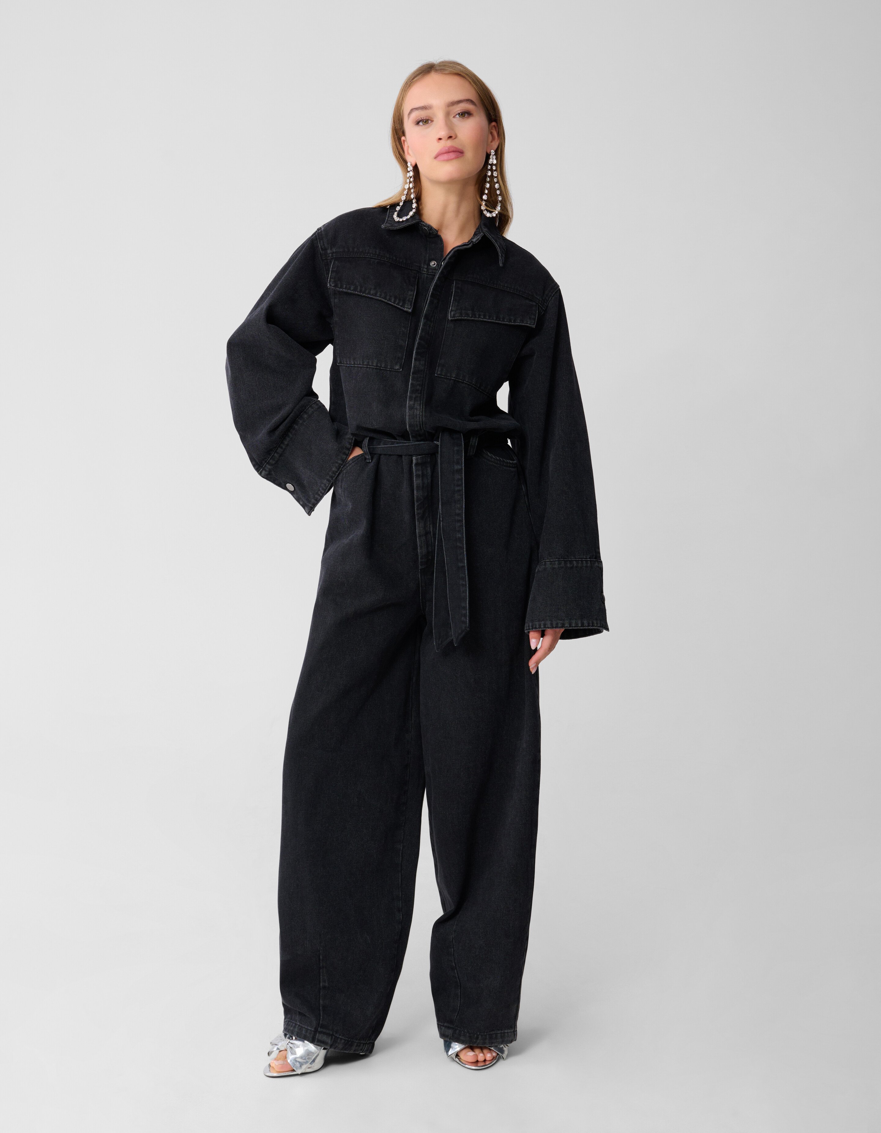 Oversized Denim Jumpsuit Zwart By Monica SHOEBY WOMEN