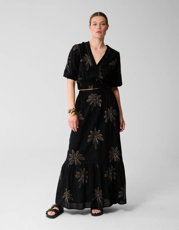 Embroidery Palm Crop top Zwart SHOEBY WOMEN
