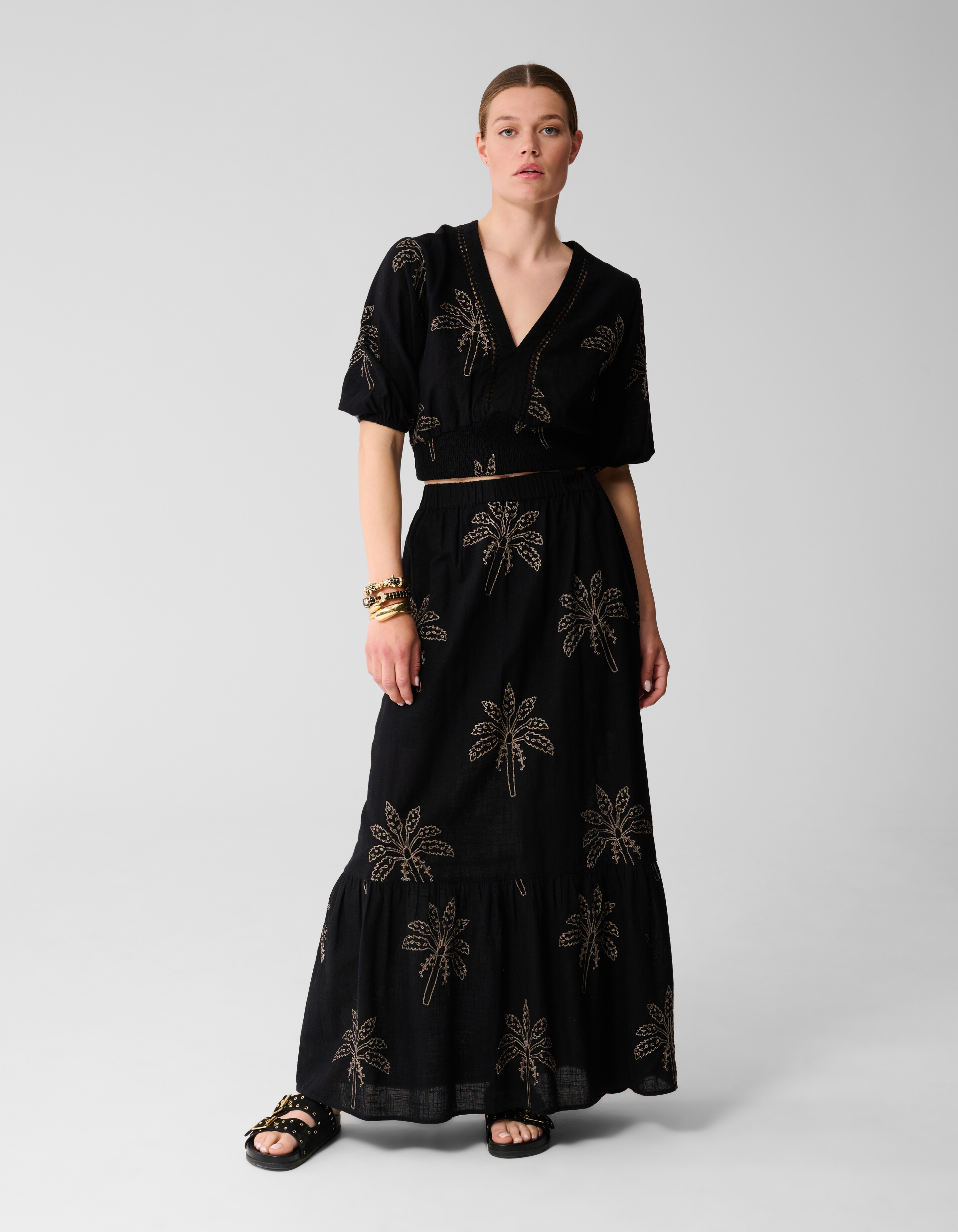 Embroidery Palm Crop top Zwart SHOEBY WOMEN