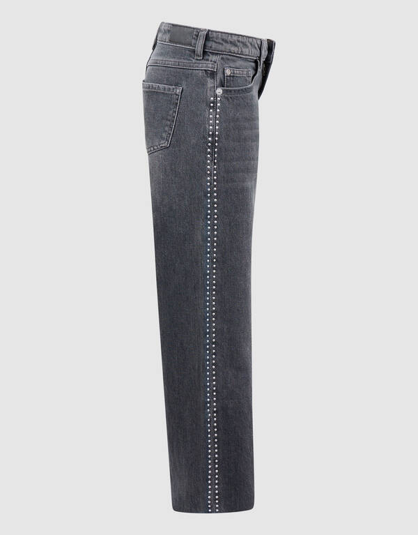 Stud Wide Leg Fit Jeans Donkergrijs SHOEBY GIRLS