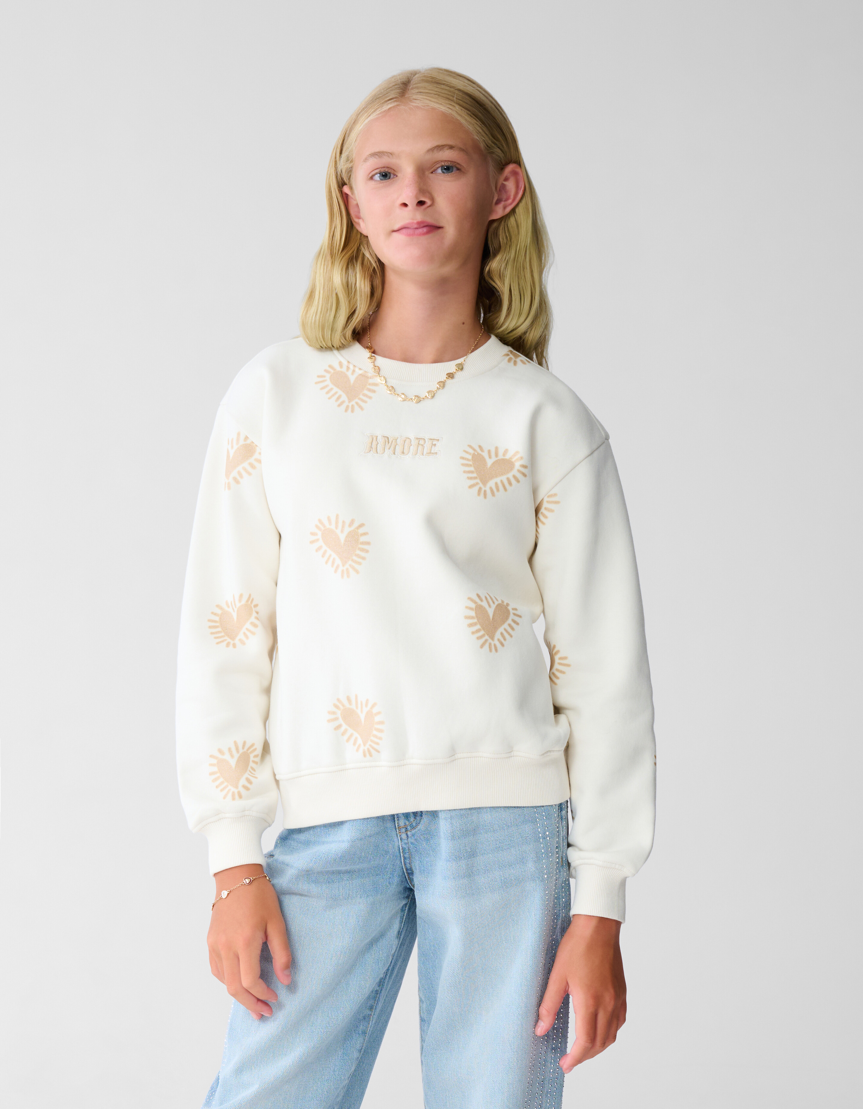 Amore Artwork Sweater Gebroken Wit SHOEBY GIRLS