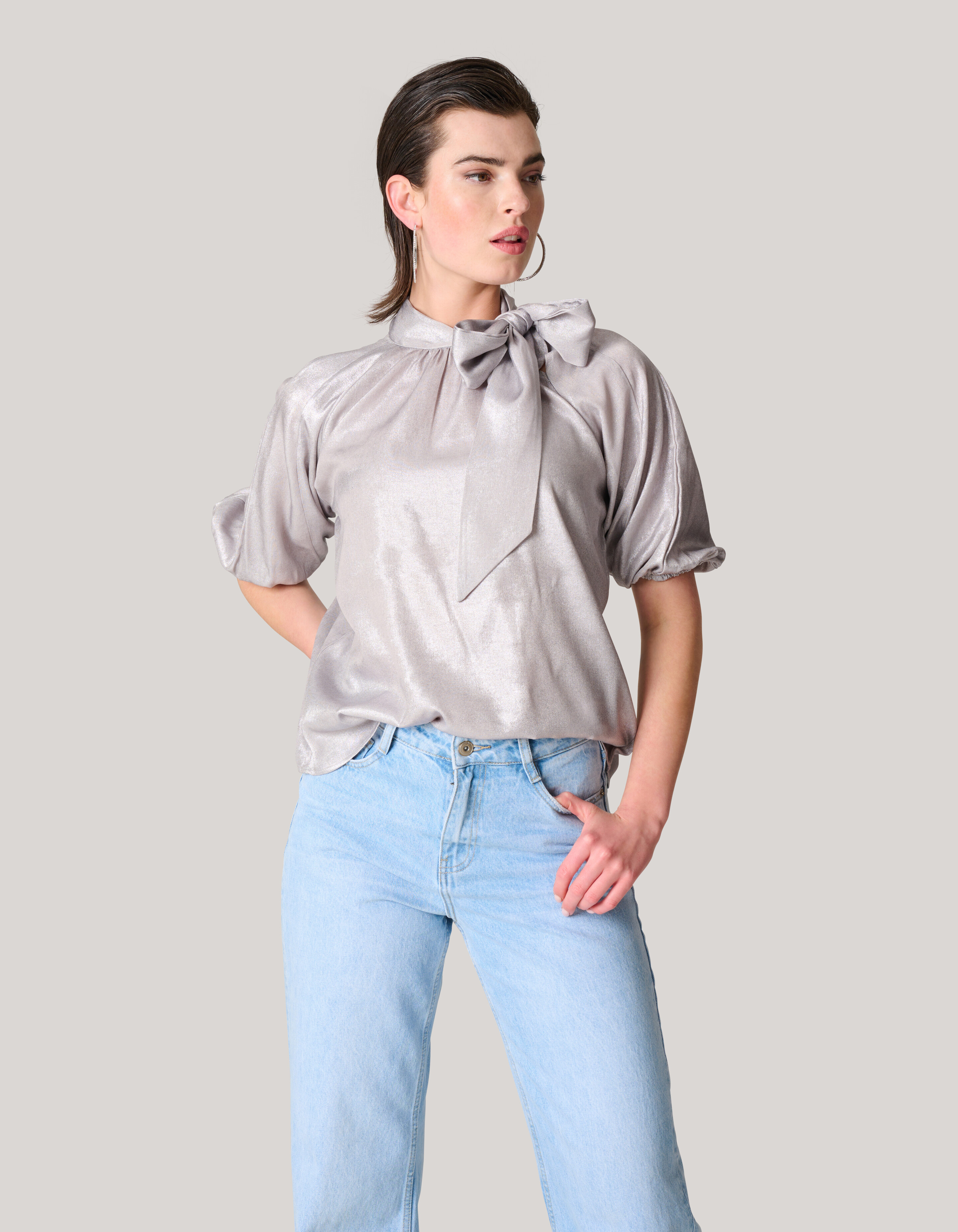 Metallic Denim Blouse Zilver SHOEBY WOMEN