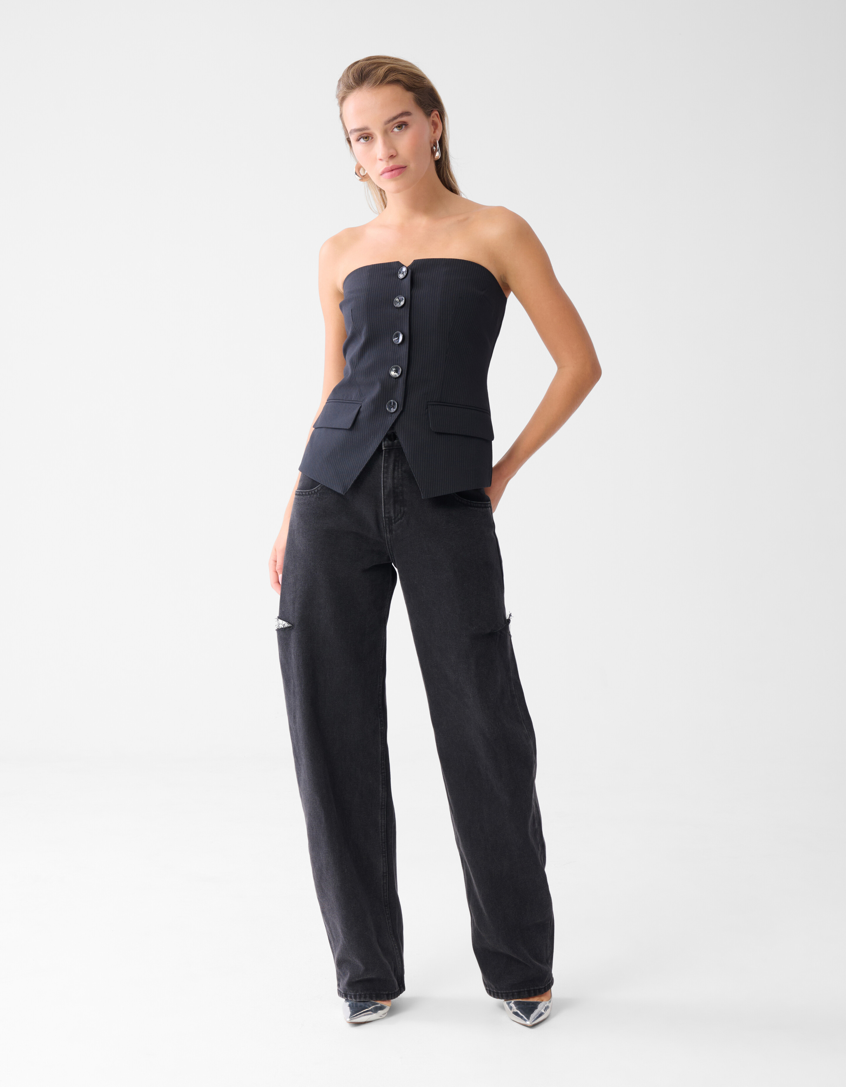 Side Cut Straight Fit Jeans Zwart SHOEBY WOMEN