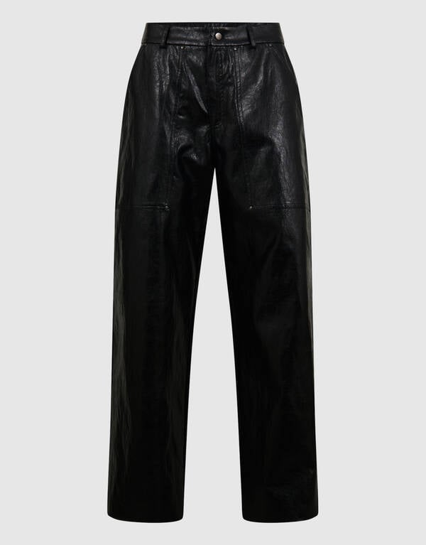 Vegan Leren Straight Fit Broek Zwart SHOEBY WOMEN