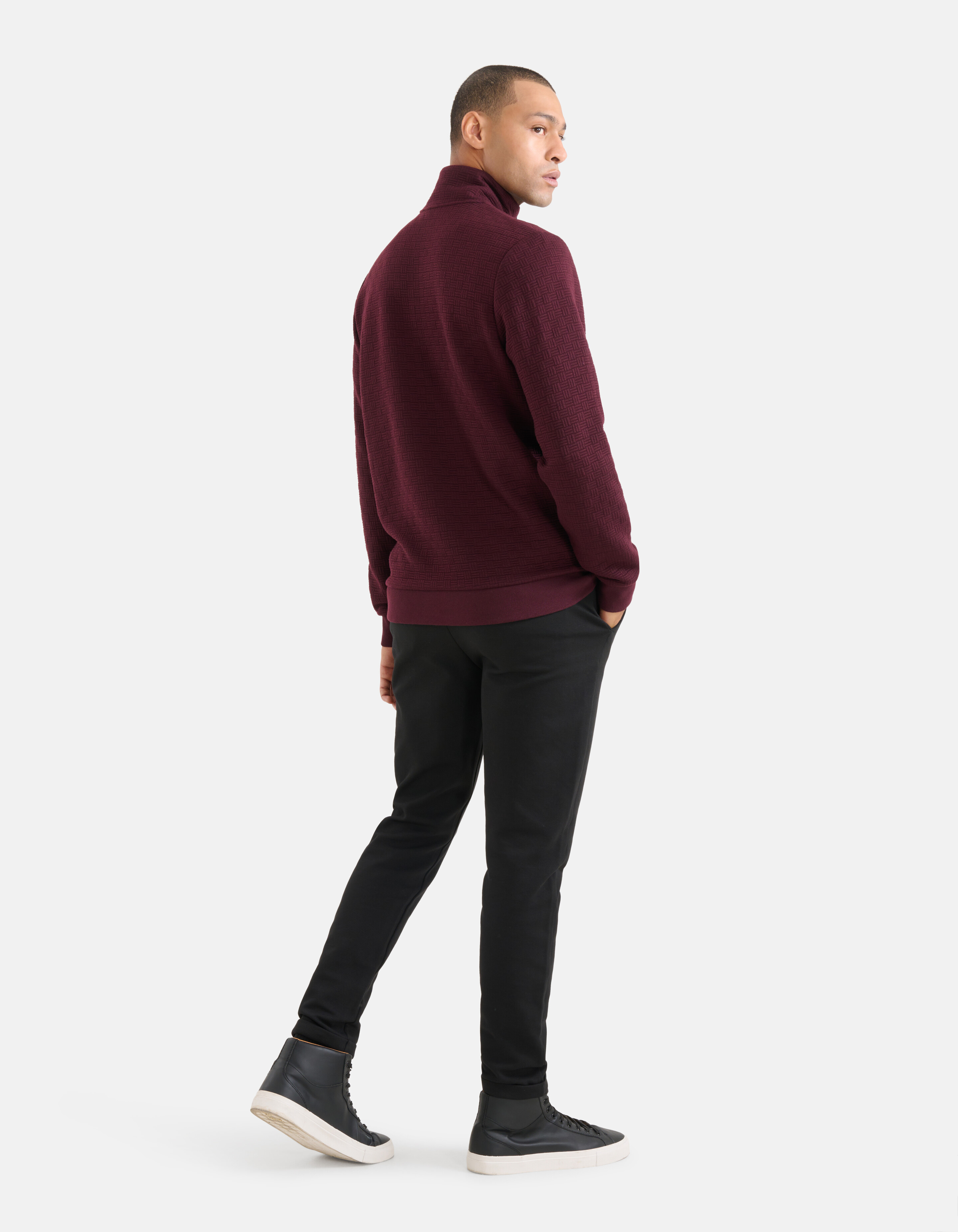 Half Zip Quilted Structuur Sweater Bordeaux SHOEBY MEN