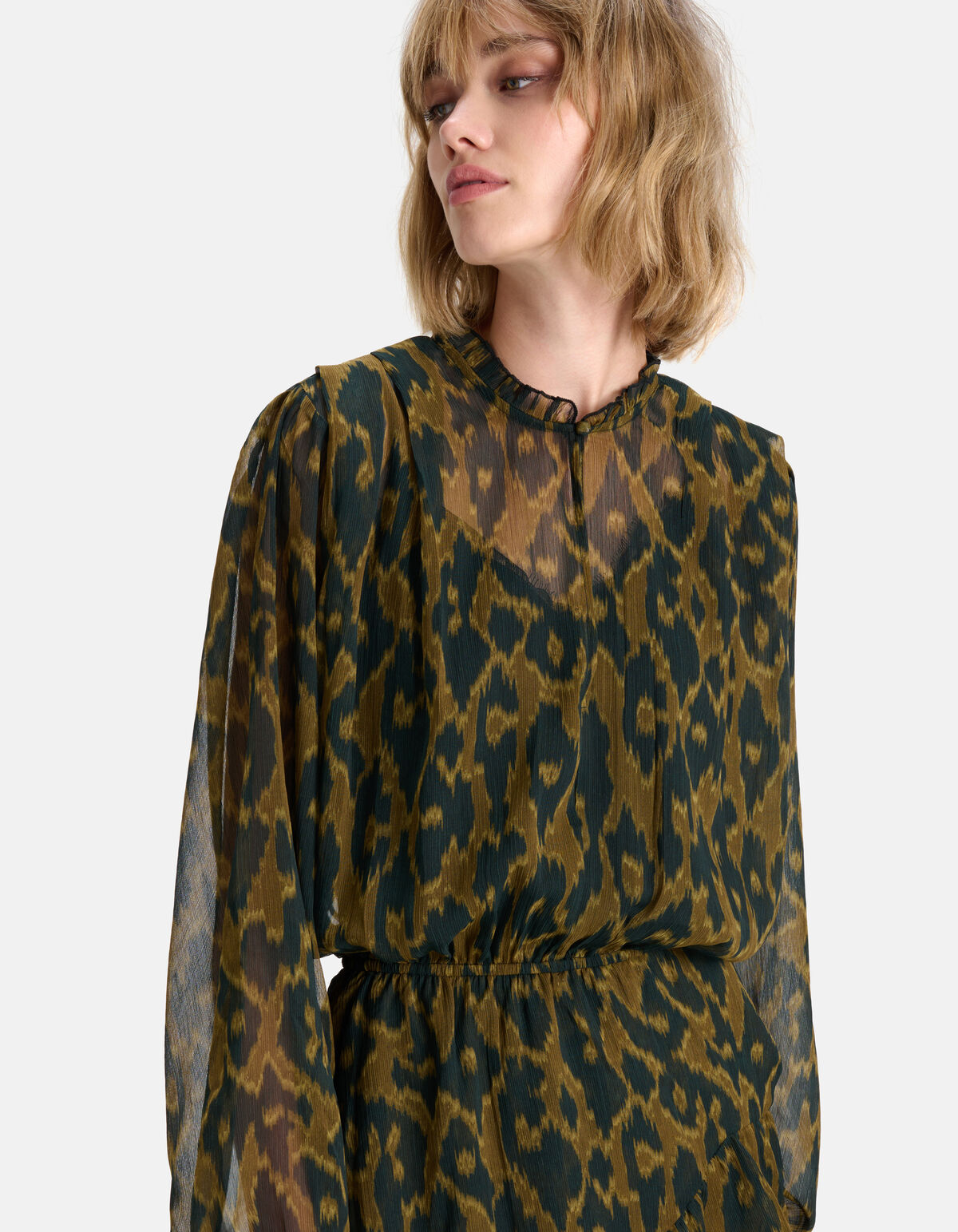 Leopard Print Jurk Donkergroen SHOEBY WOMEN