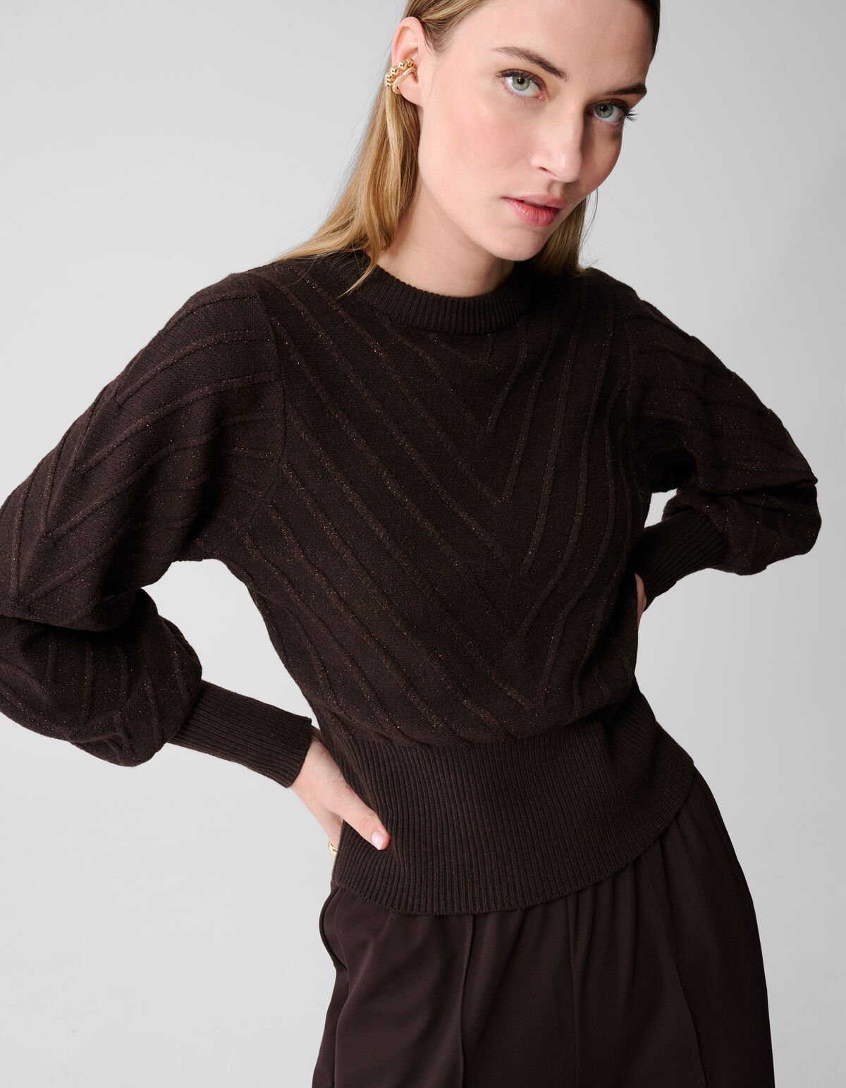 Glitter Gebreide Trui Donkerbruin SHOEBY WOMEN