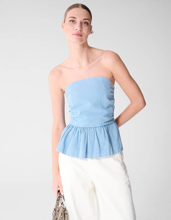 Strapless Denim Top Blauw SHOEBY WOMEN