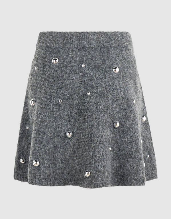 Gebreide Studded Mini Rok Grijs SHOEBY WOMEN