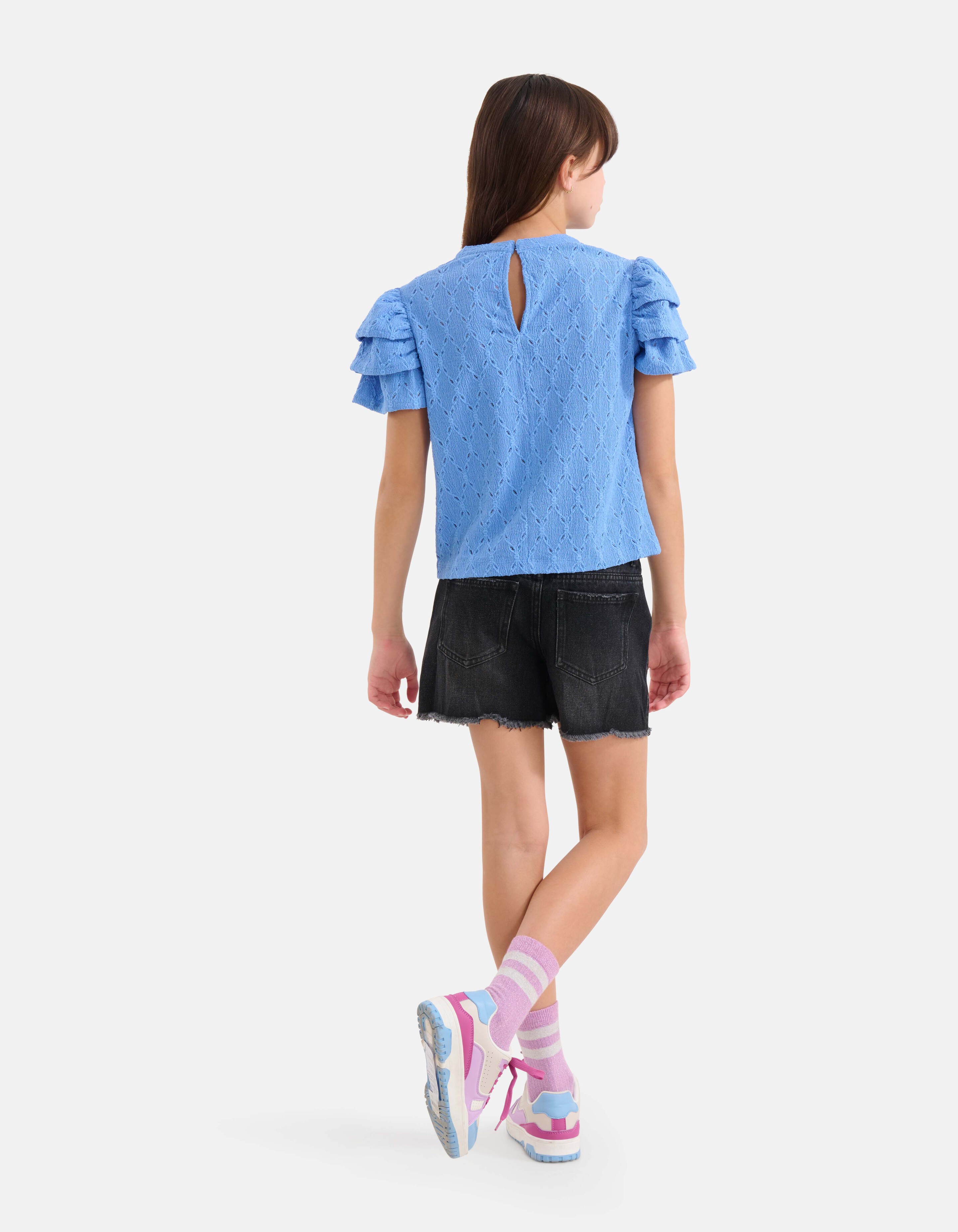 Ajour Ruffle Top Blauw SHOEBY GIRLS